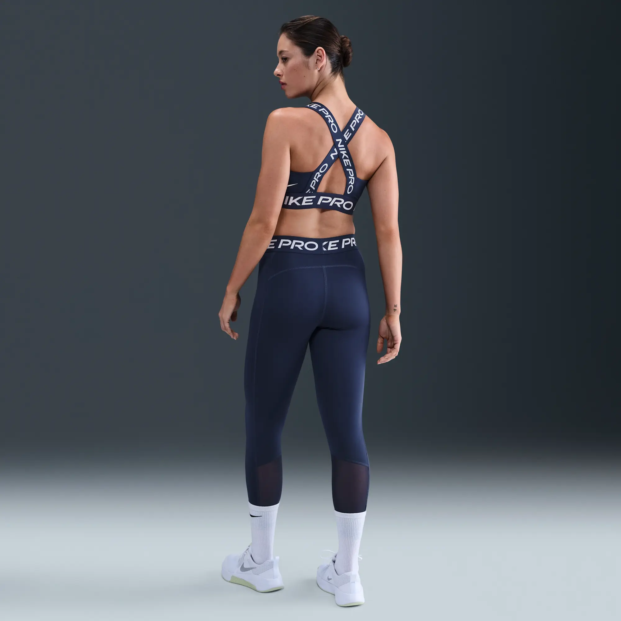Nike Pro Women's Mid-Rise Crop Mesh-Panel Leggings - Blue - Polyester/Elastane