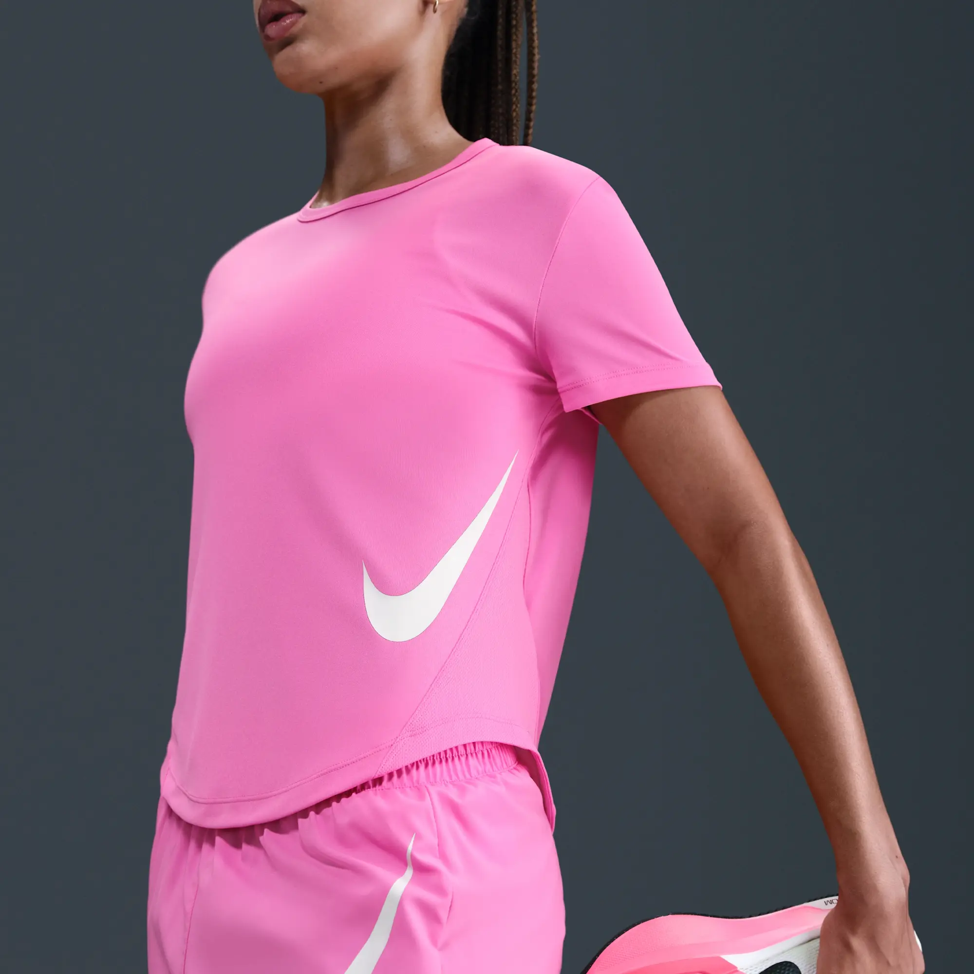 Nike Tempo Swoosh Run Women's Dri-FIT Short-Sleeve Running Top - Pink - Polyester