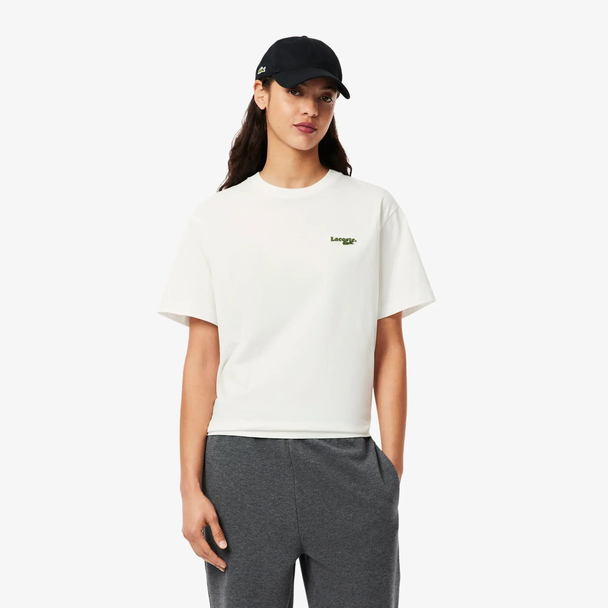 Lacoste Oversized Short Cut Cotton Logo T-shirt - White