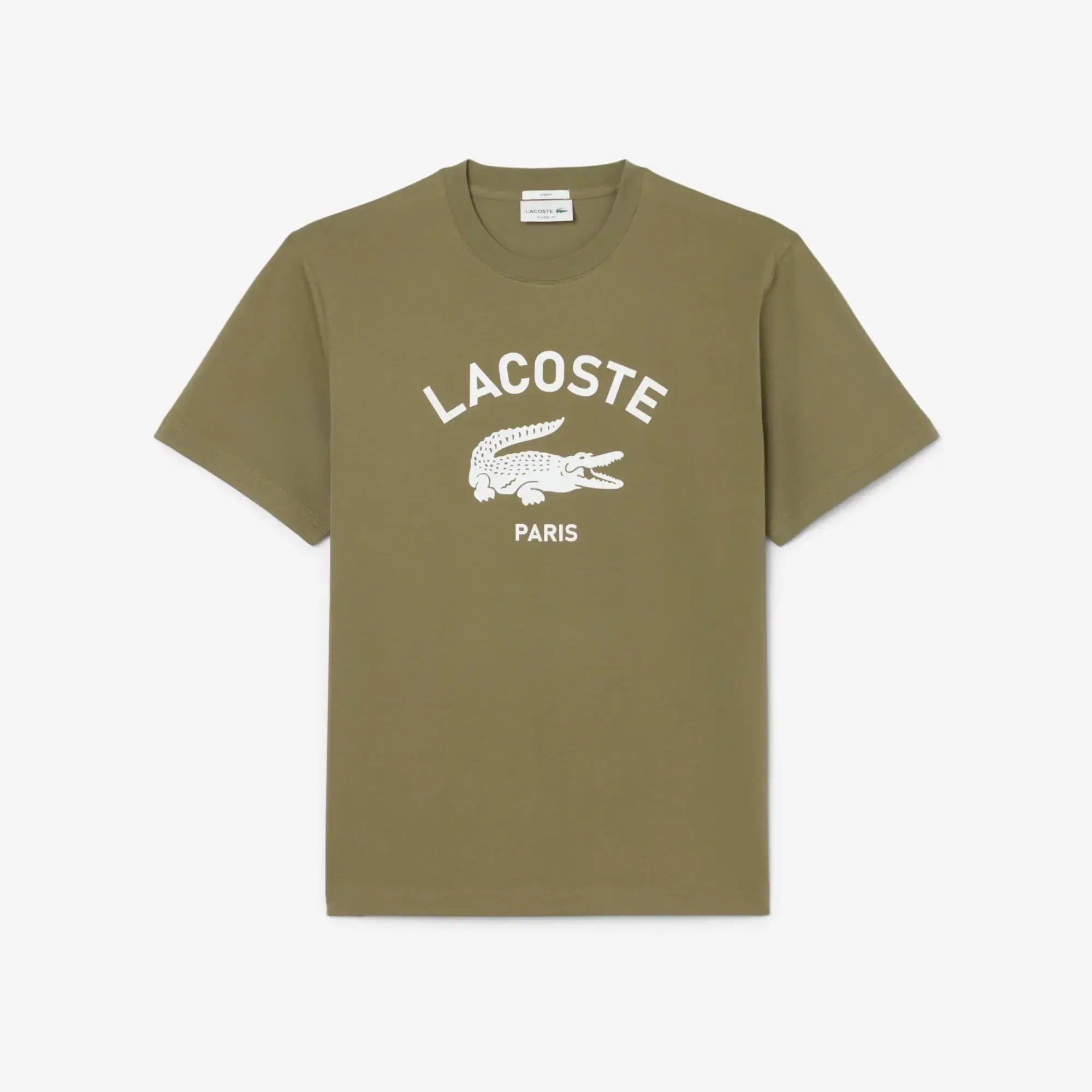 Lacoste Signature Print Cotton T-shirt - Khaki Green