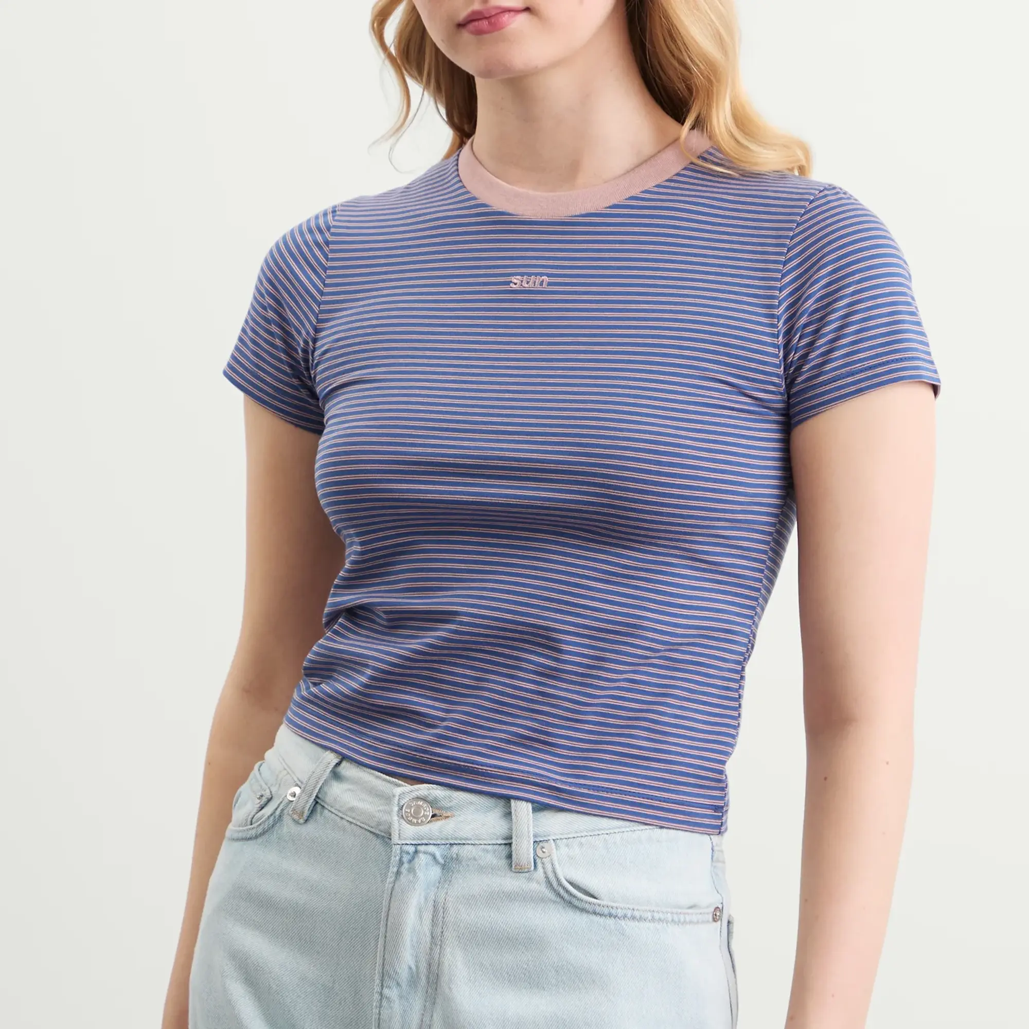 SUNDAYFRUITMARKET Women's Mini Sun Stripe T-Shirt Navy