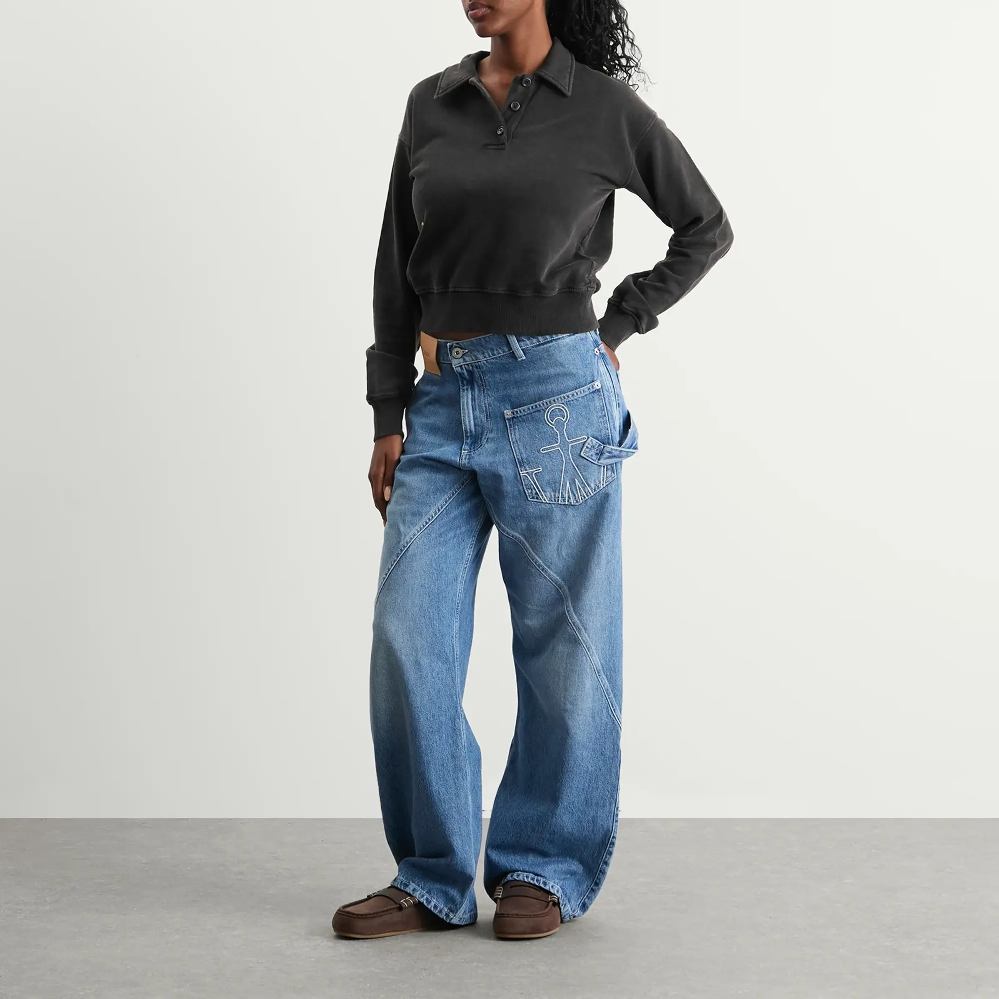 JW Anderson Women's Polo Sweatshirt Washed Black