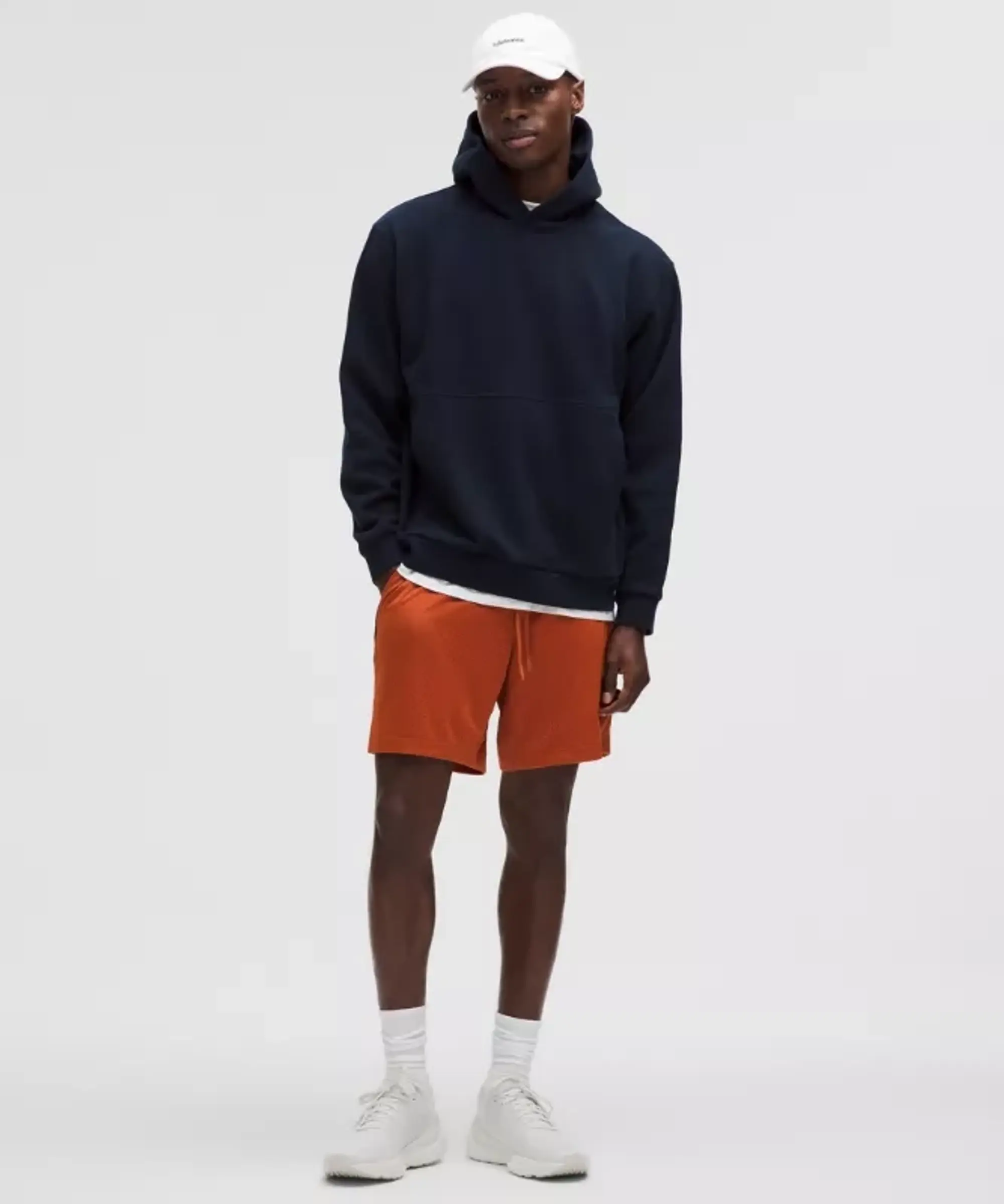 lululemon – Men's Double-Layered Linerless Shorts – 7" – Color Navy Orange/Blue – Size L