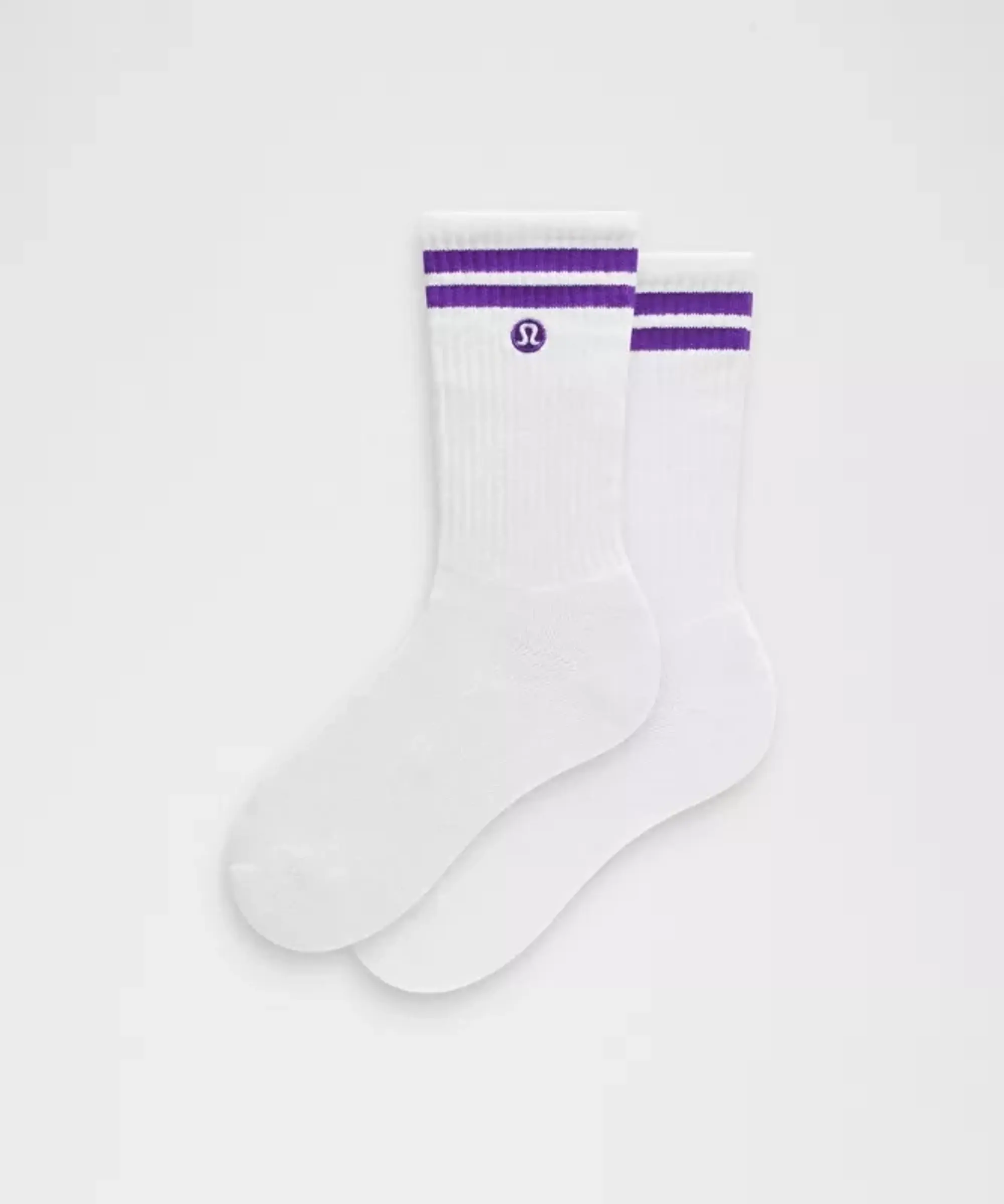 lululemon – Unisex Daily Essential Crew Socks Stripe – Color White/Purple – Size L