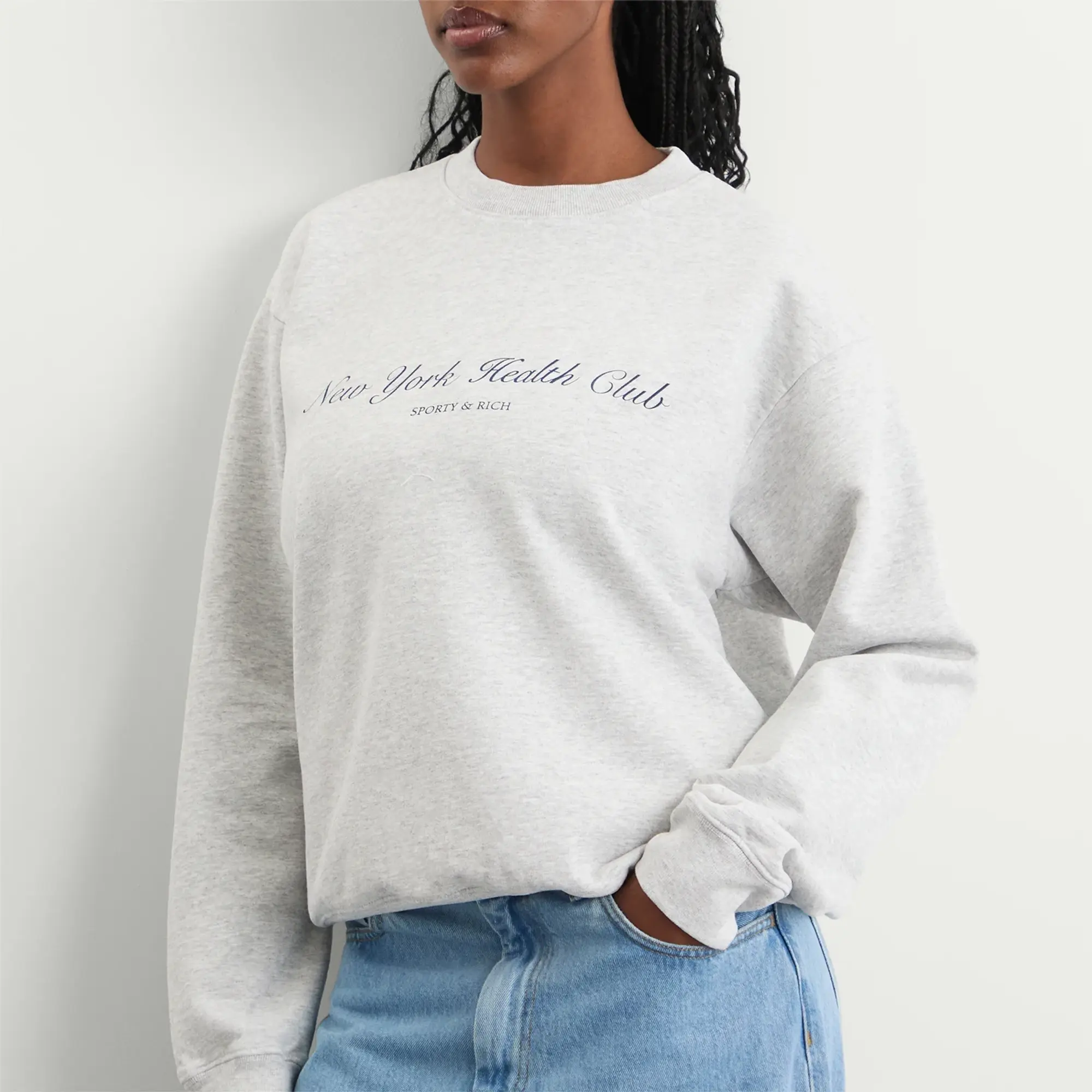 Sporty & Rich Women's NY Health Club Sweatshirt Heather Grey/Navy