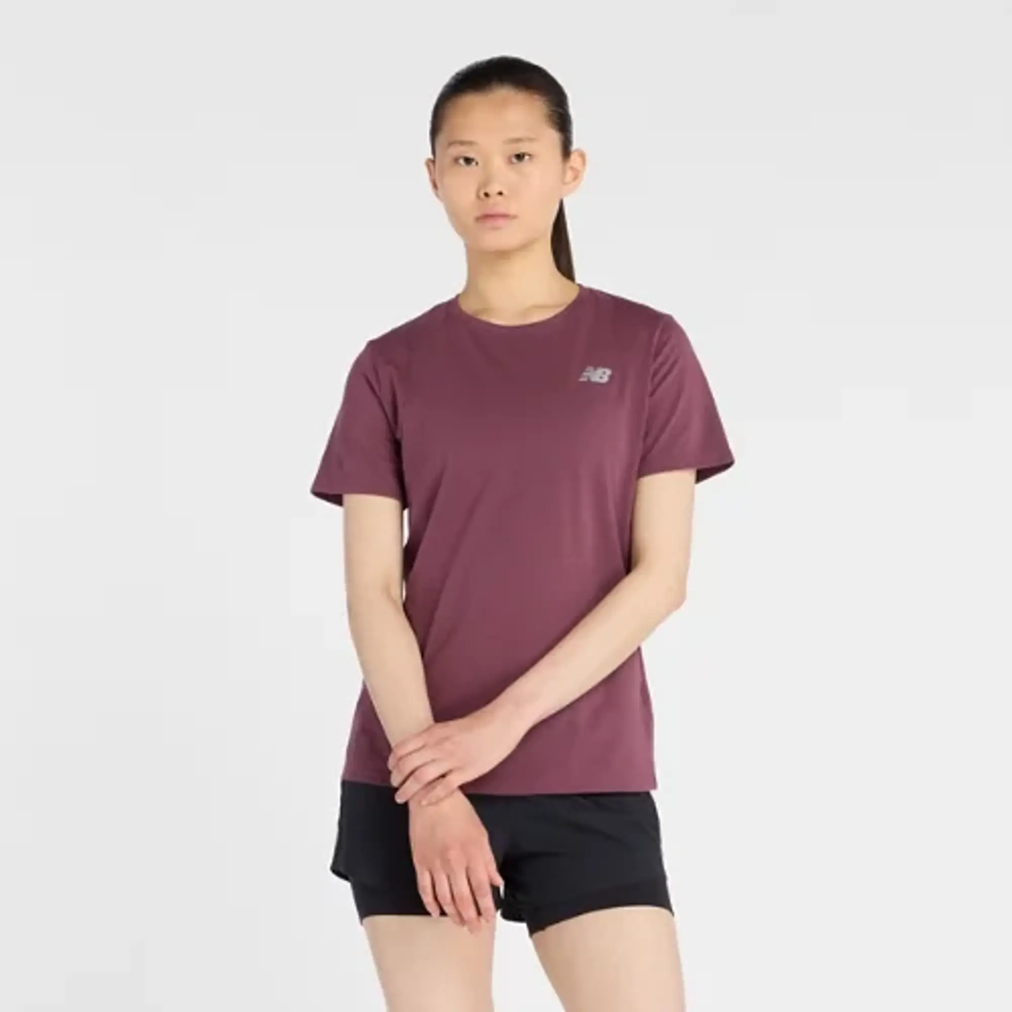 New Balance Women's Sport Essentials Heathertech T-Shirt in Purple Poly Knit