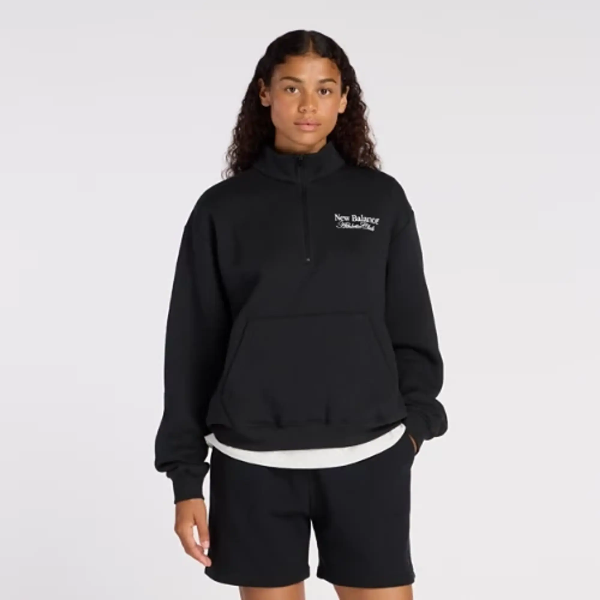 New Balance Women's Linear Graphic Half Zip in Black Cotton