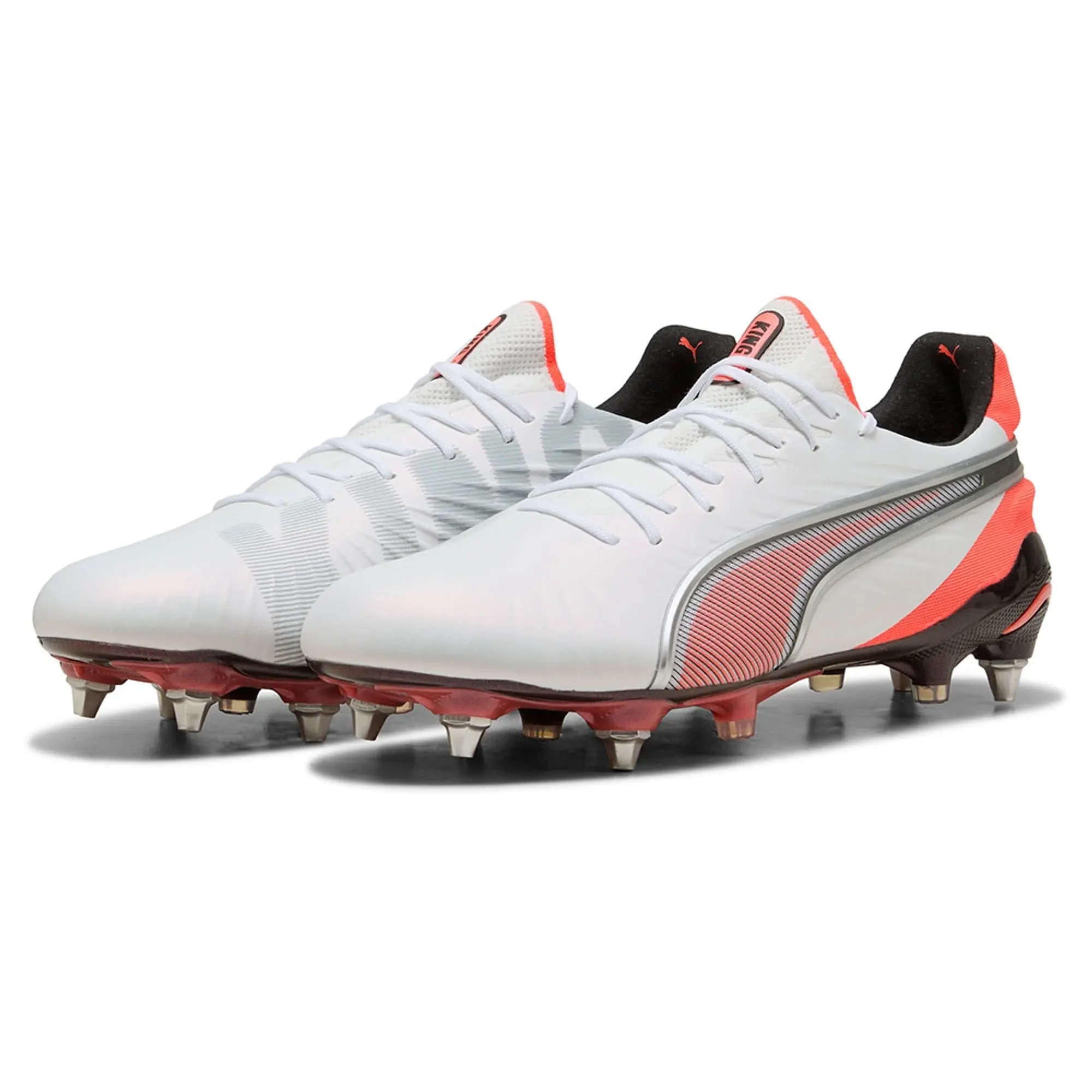 PUMA King Ultimate FG/AG Football Boots Unisex, White/Silver/Glowing Red