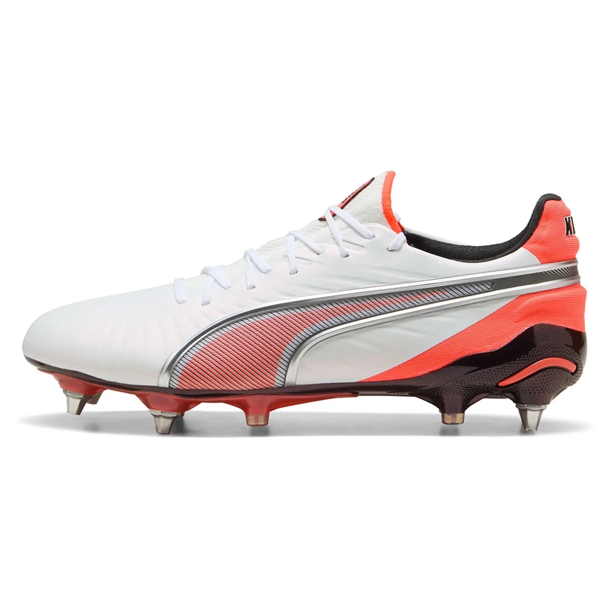 PUMA King Ultimate FG/AG Football Boots Unisex, White/Silver/Glowing Red
