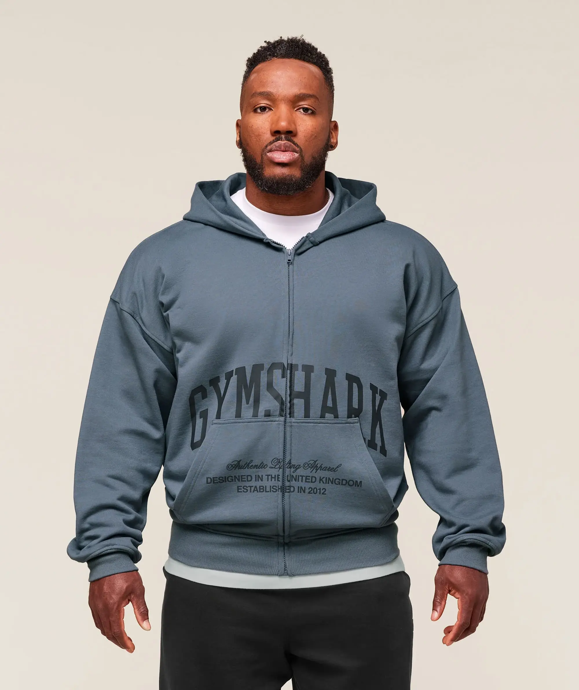  Collegiate Script Zip Up Hoodie - Iron Blue