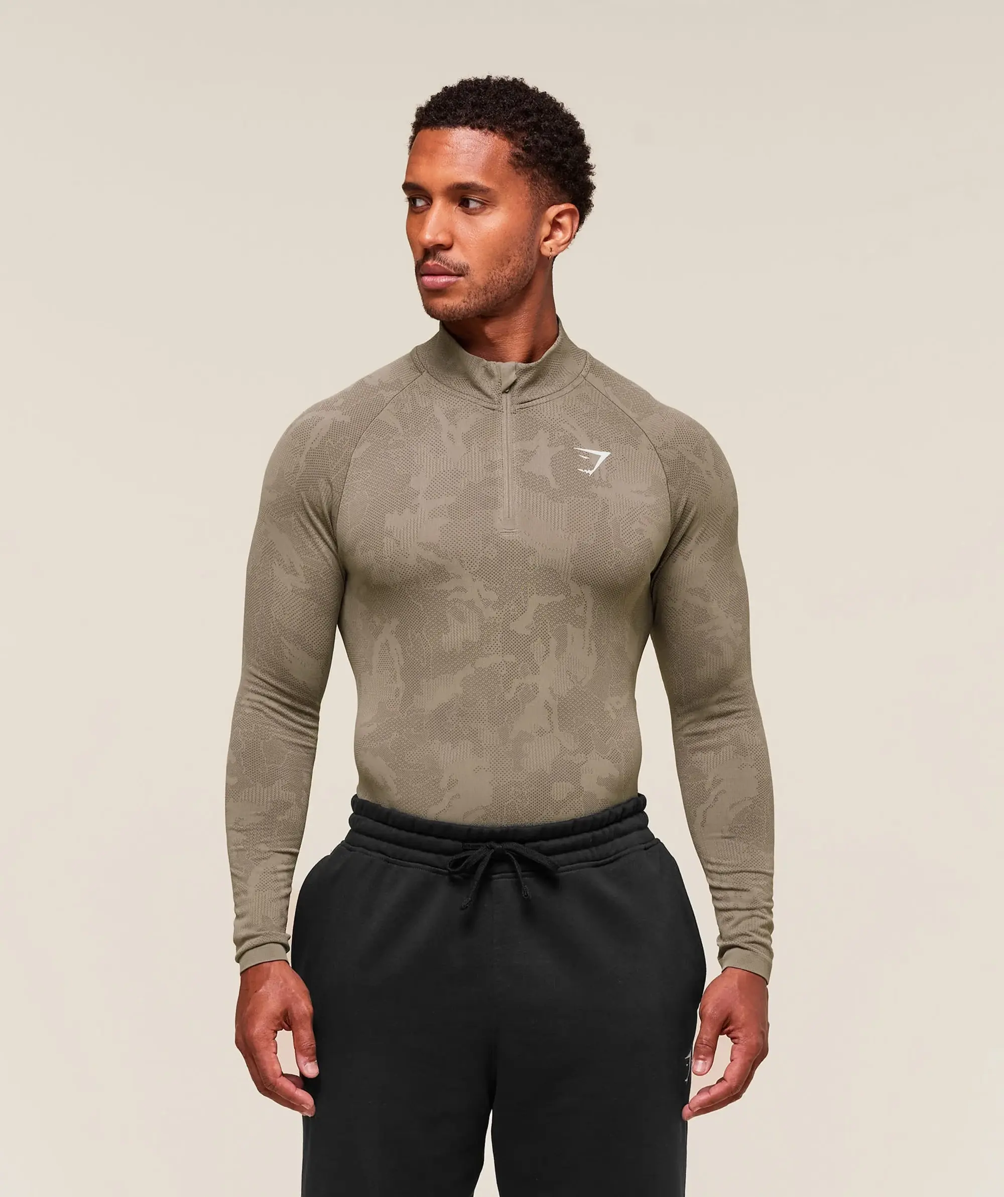  Geo Seamless 1/4 Zip - Linen Brown/Camo Brown