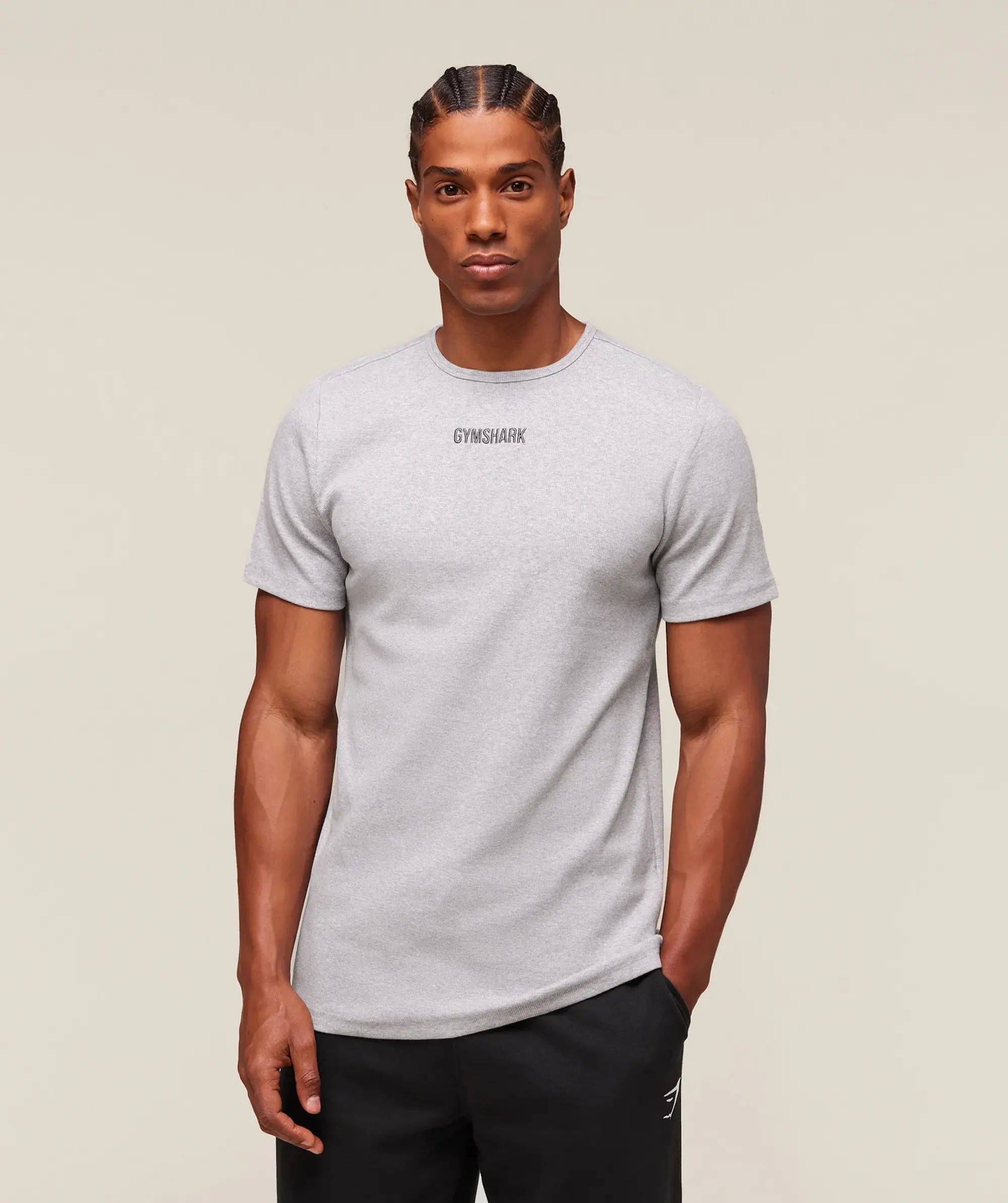  Premium Ribbed T-Shirt - Light Grey Core Marl