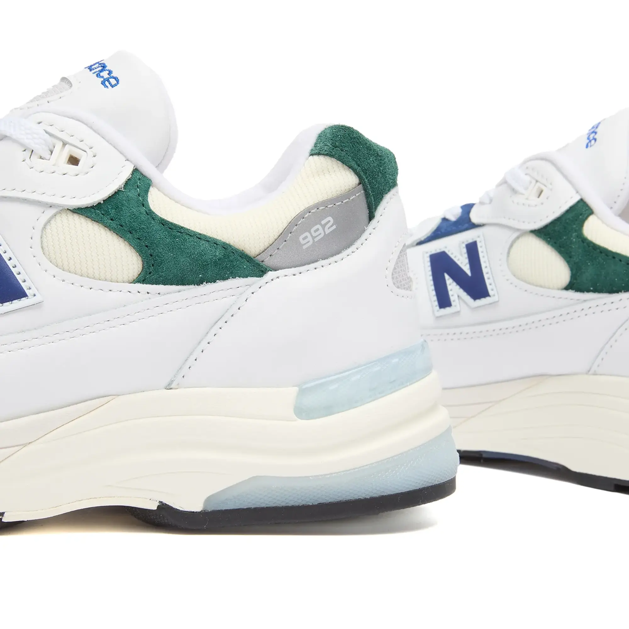 New Balance Unisex Made in USA 992 in White/Green Suede/Mesh