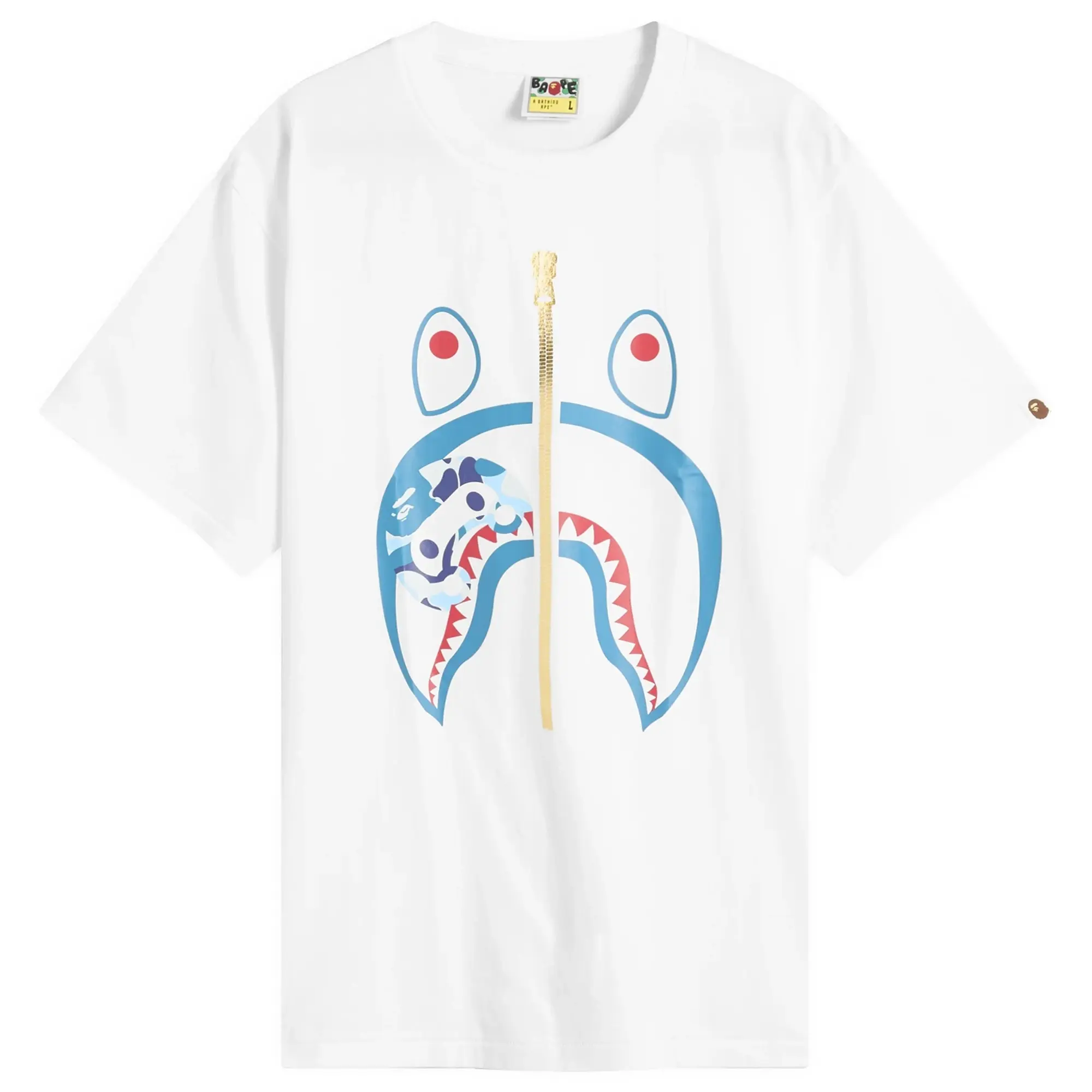 A Bathing Ape Men's Abc Camoilo Shark Tee White X Blue