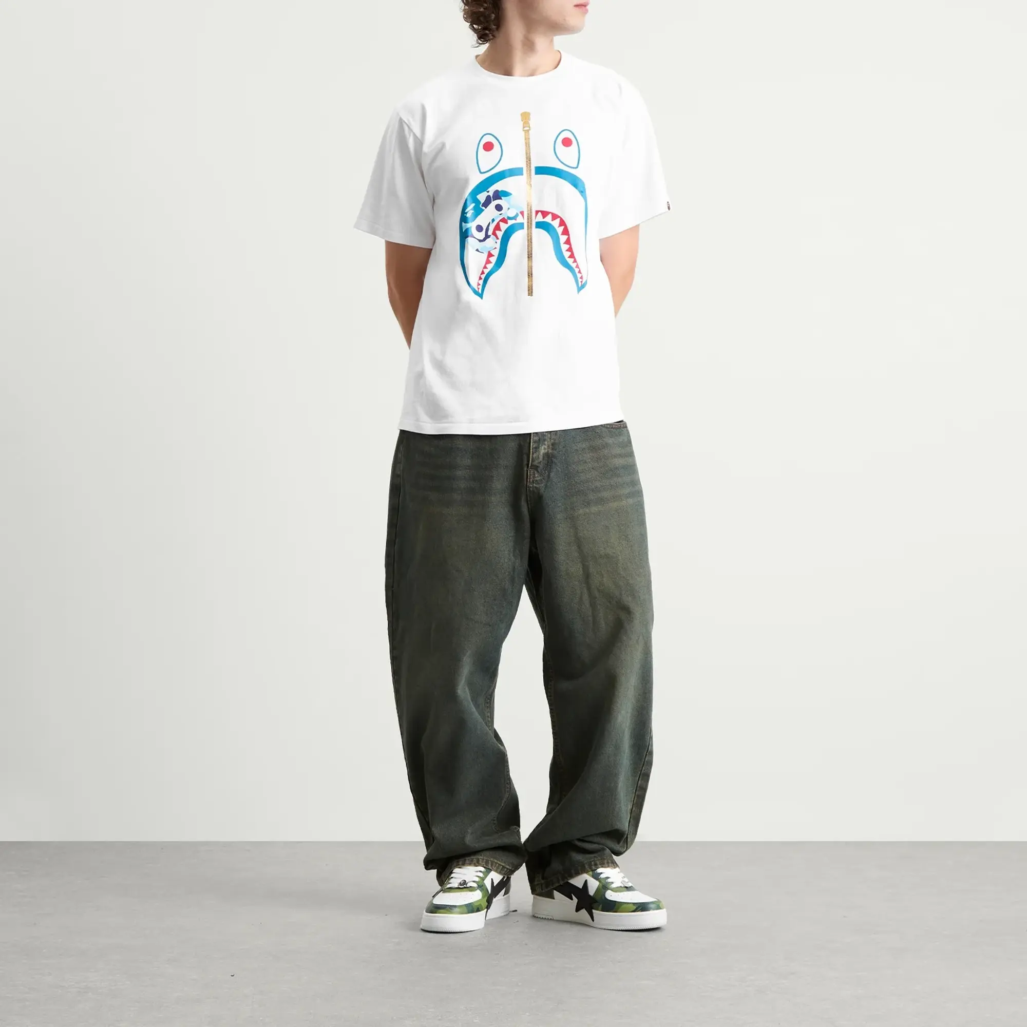 A Bathing Ape Men's Abc Camoilo Shark Tee White X Blue