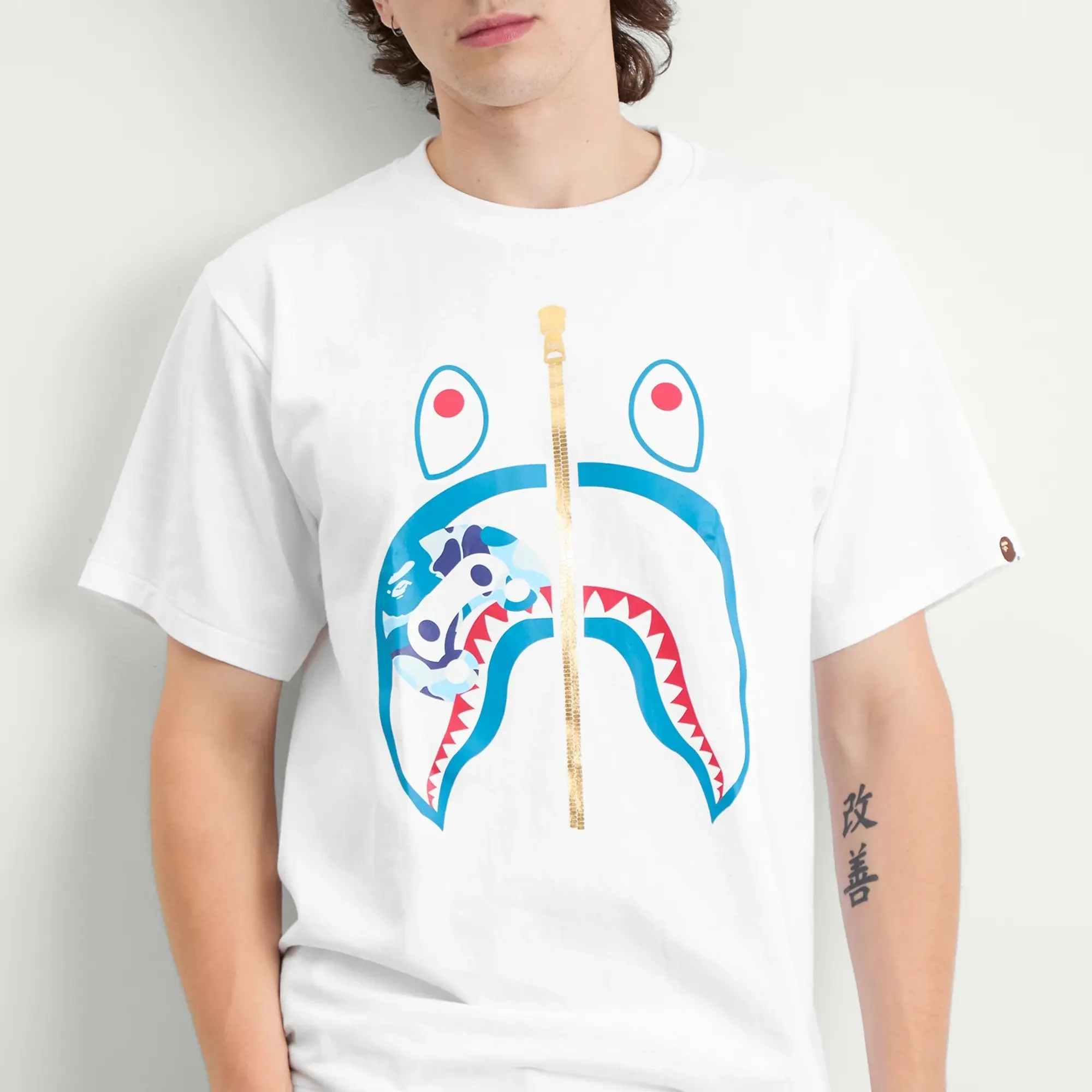 A Bathing Ape Men's Abc Camoilo Shark Tee White X Blue