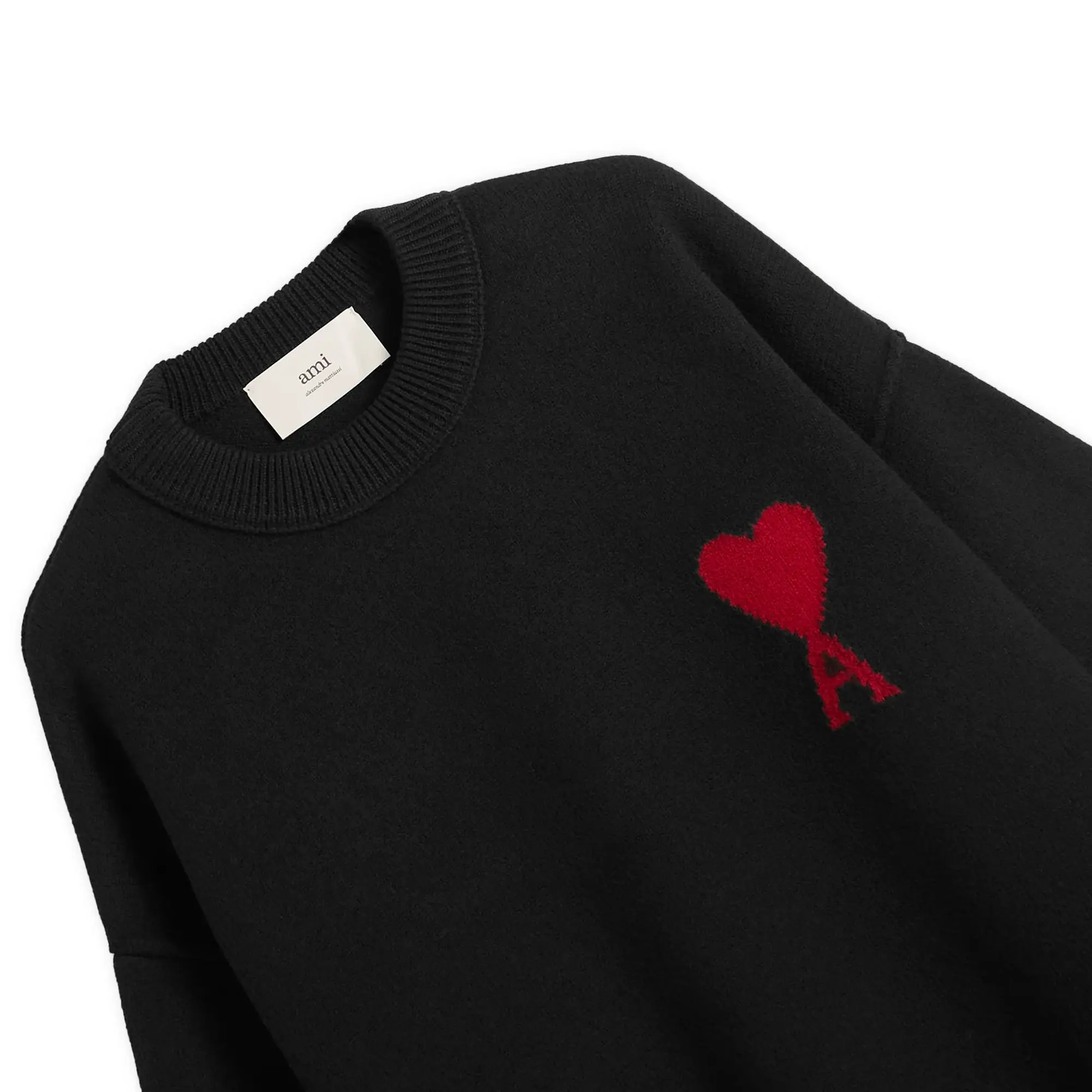AMI Paris Men's Felted Merino Wool Knit ADC Crew Neck Jumper Noir/Rouge