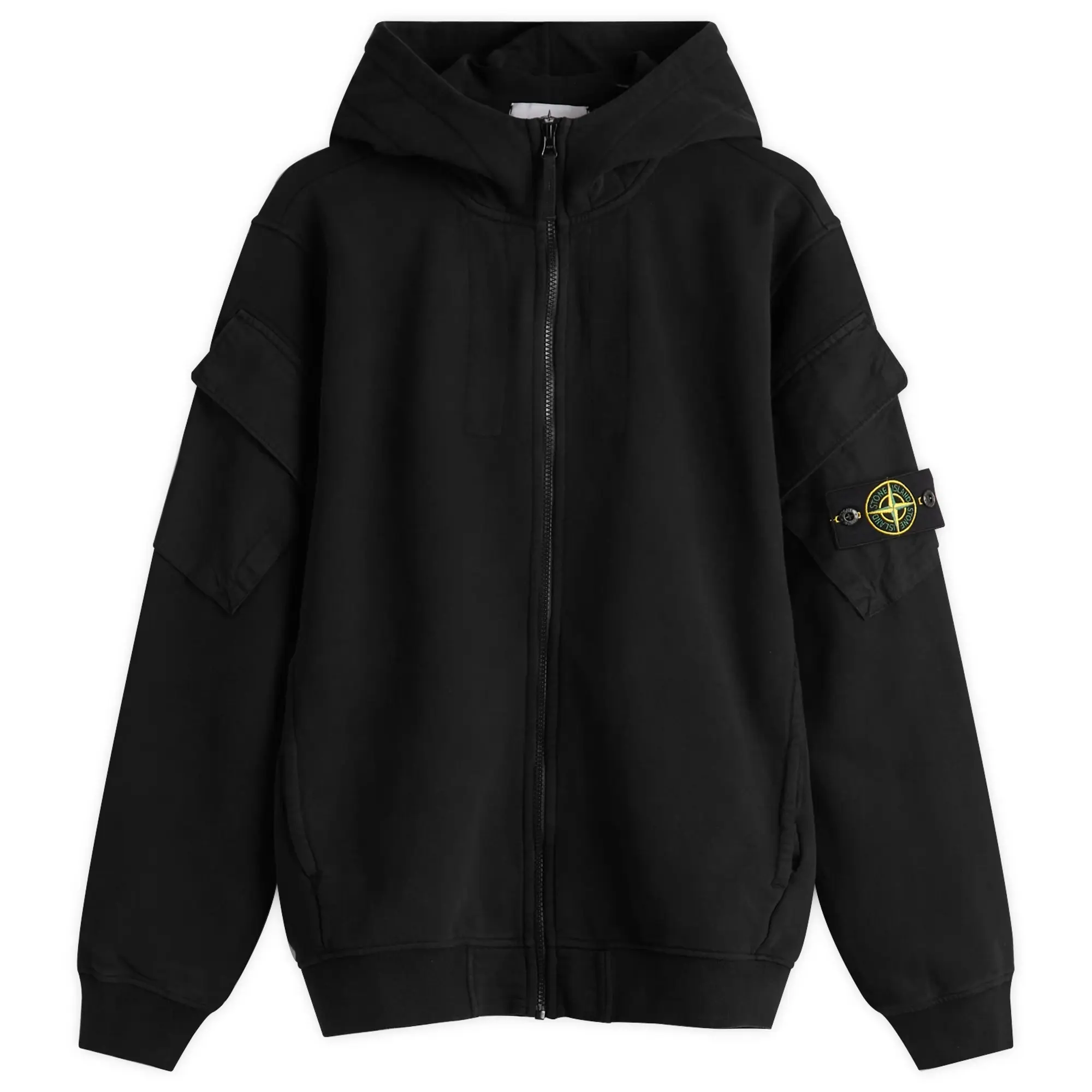 Stone Island Men's Brushed Fleece Cargo Pocket Hoodie Black