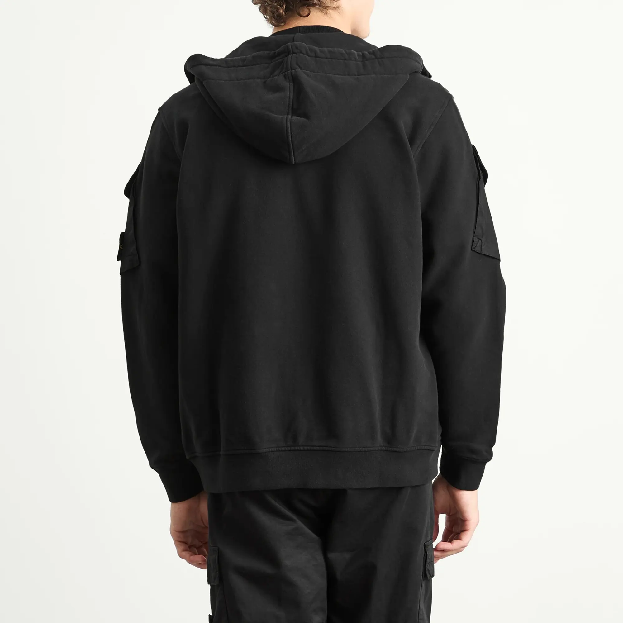 Stone Island Men's Brushed Fleece Cargo Pocket Hoodie Black