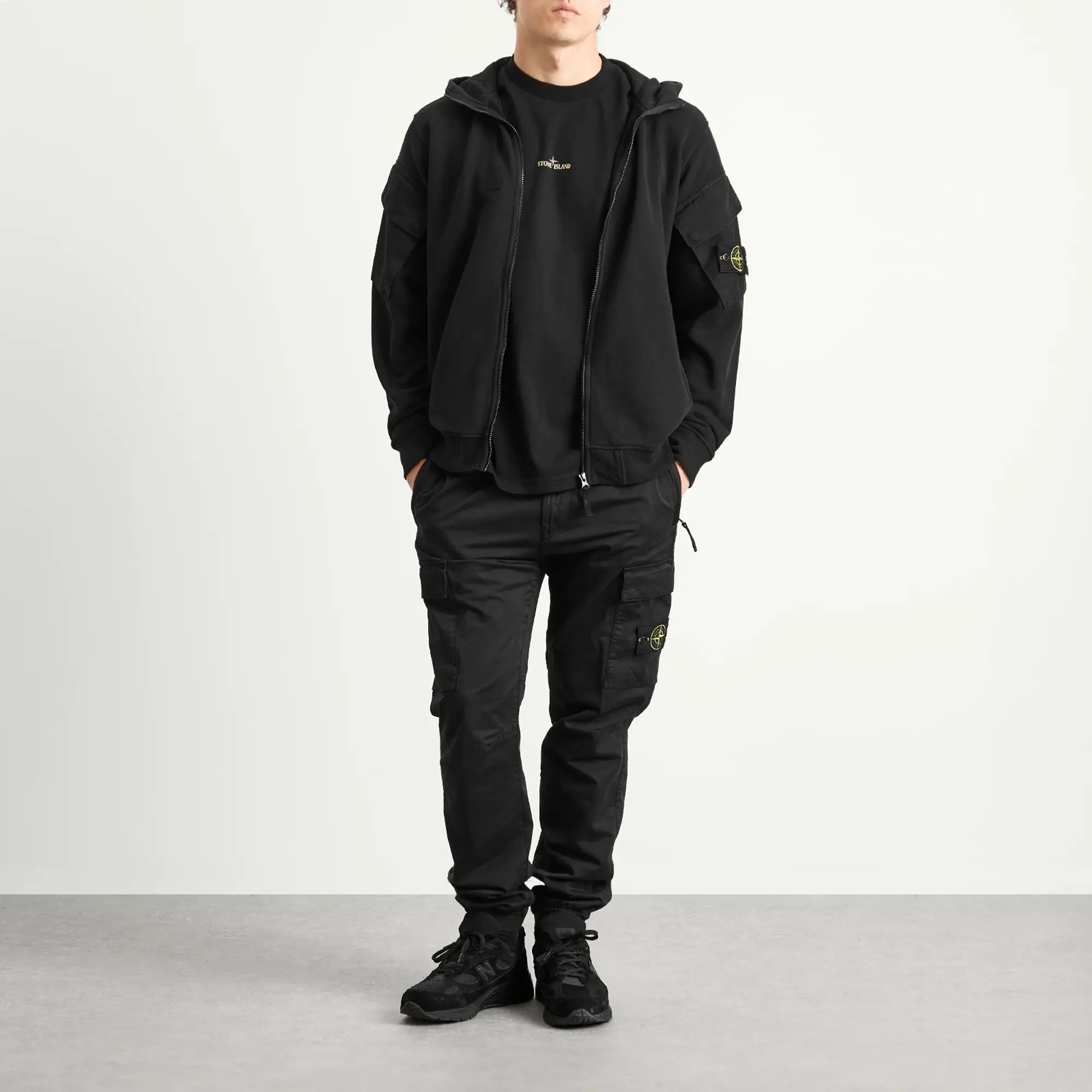 Stone Island Men's Brushed Fleece Cargo Pocket Hoodie Black