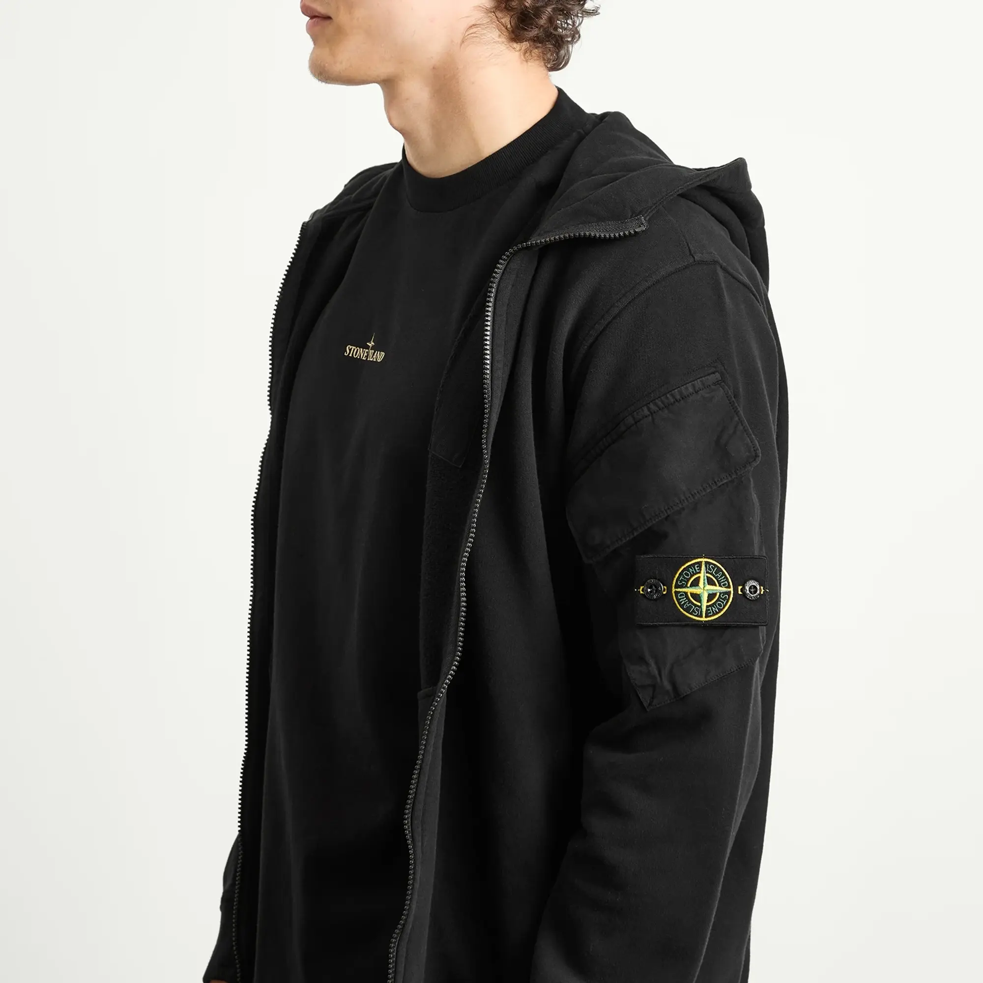 Stone Island Men's Brushed Fleece Cargo Pocket Hoodie Black