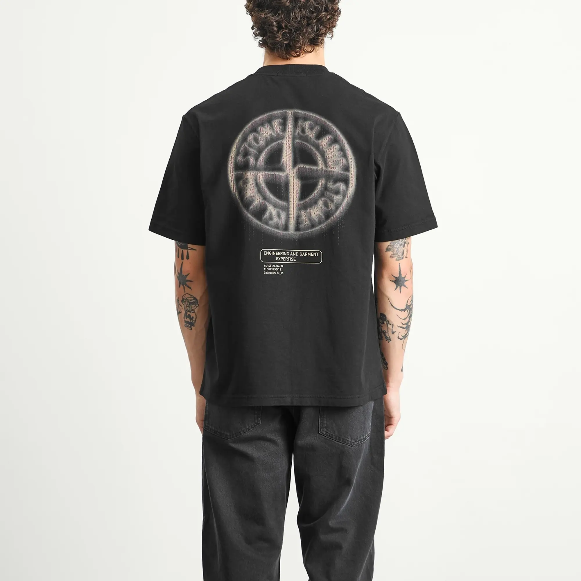 Stone Island Men's Bleeding Numbers Compass Print T-Shirt Black