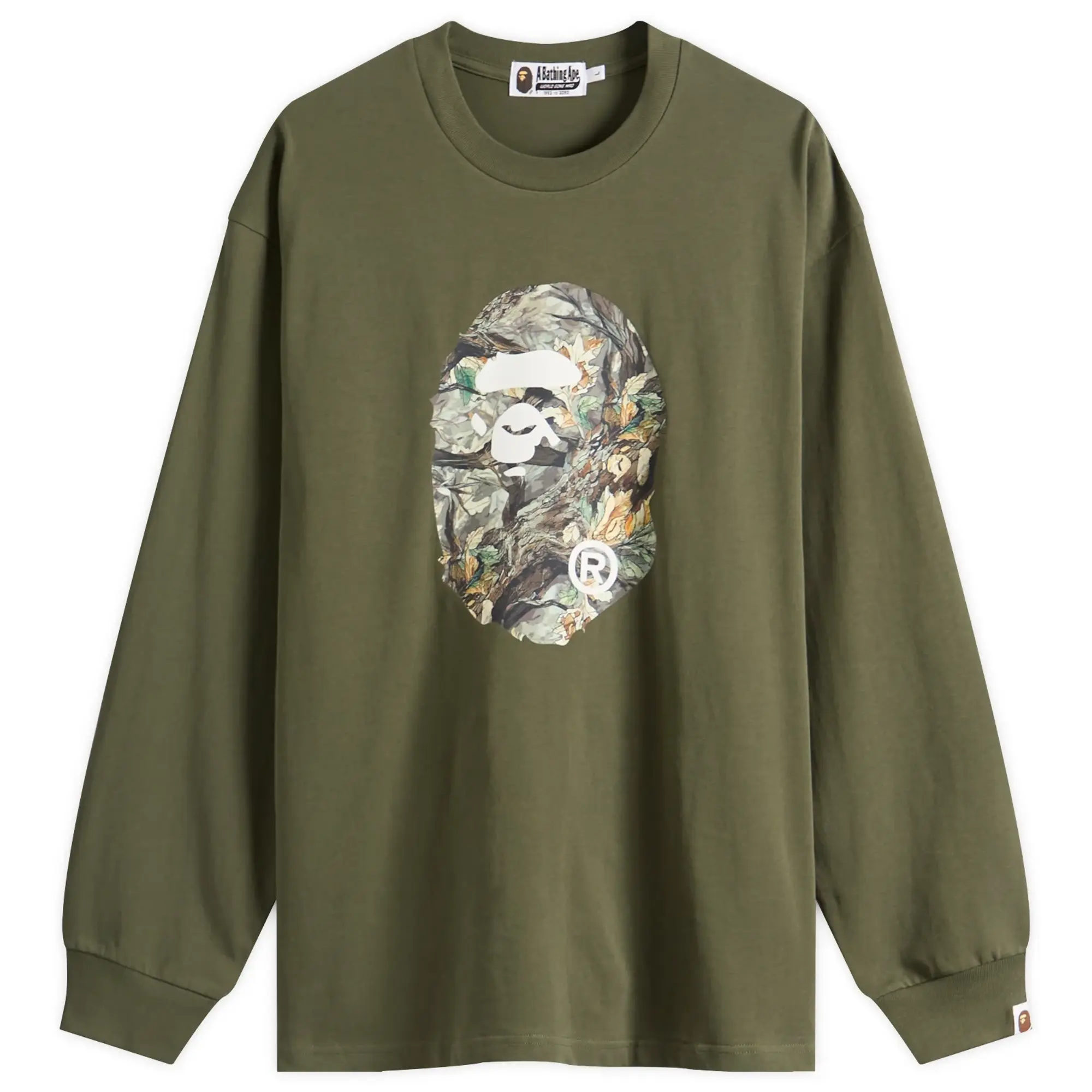 A Bathing Ape Men's Tree Edge Camo Ape Head Longsleeve T-Shirt Olive Drab