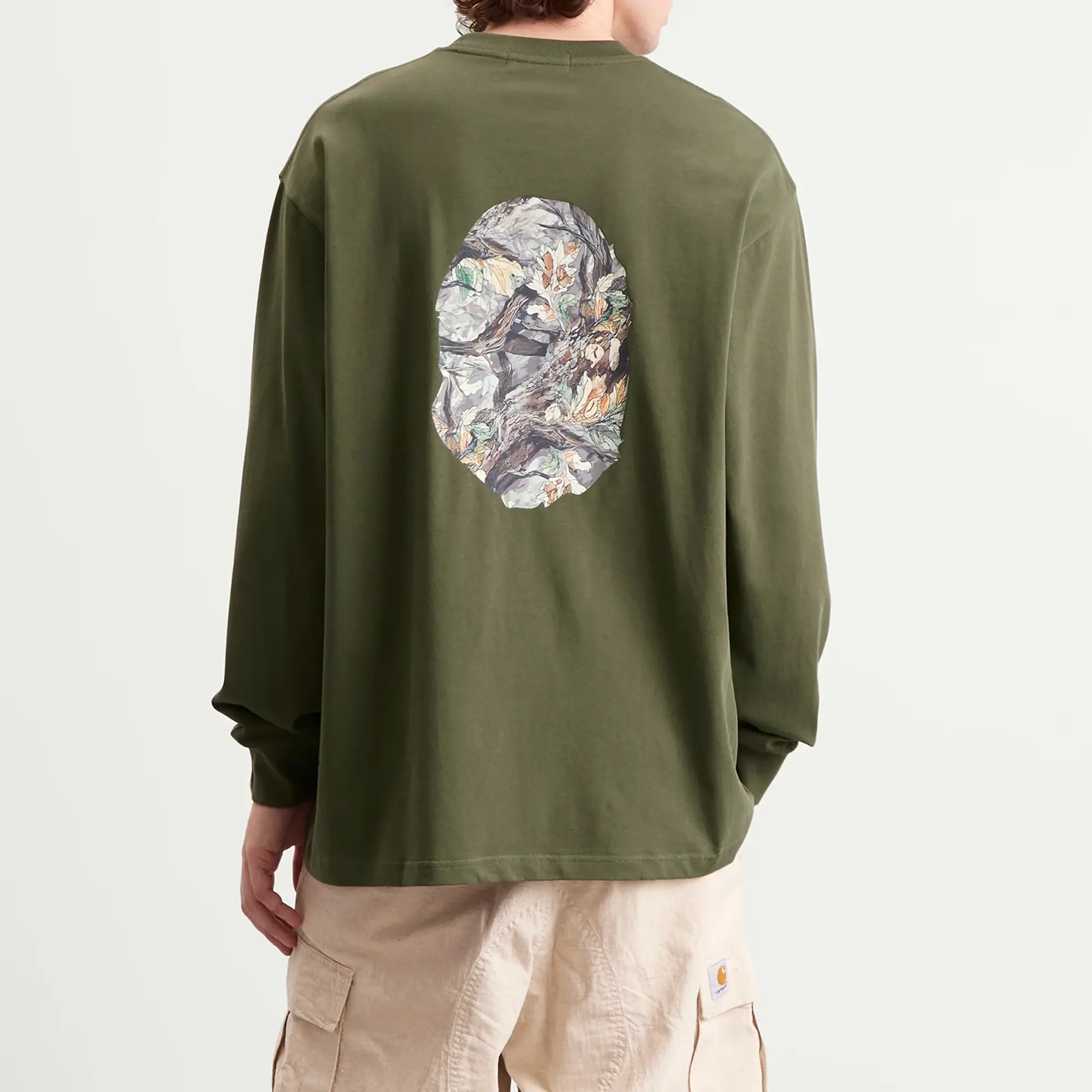 A Bathing Ape Men's Tree Edge Camo Ape Head Longsleeve T-Shirt Olive Drab