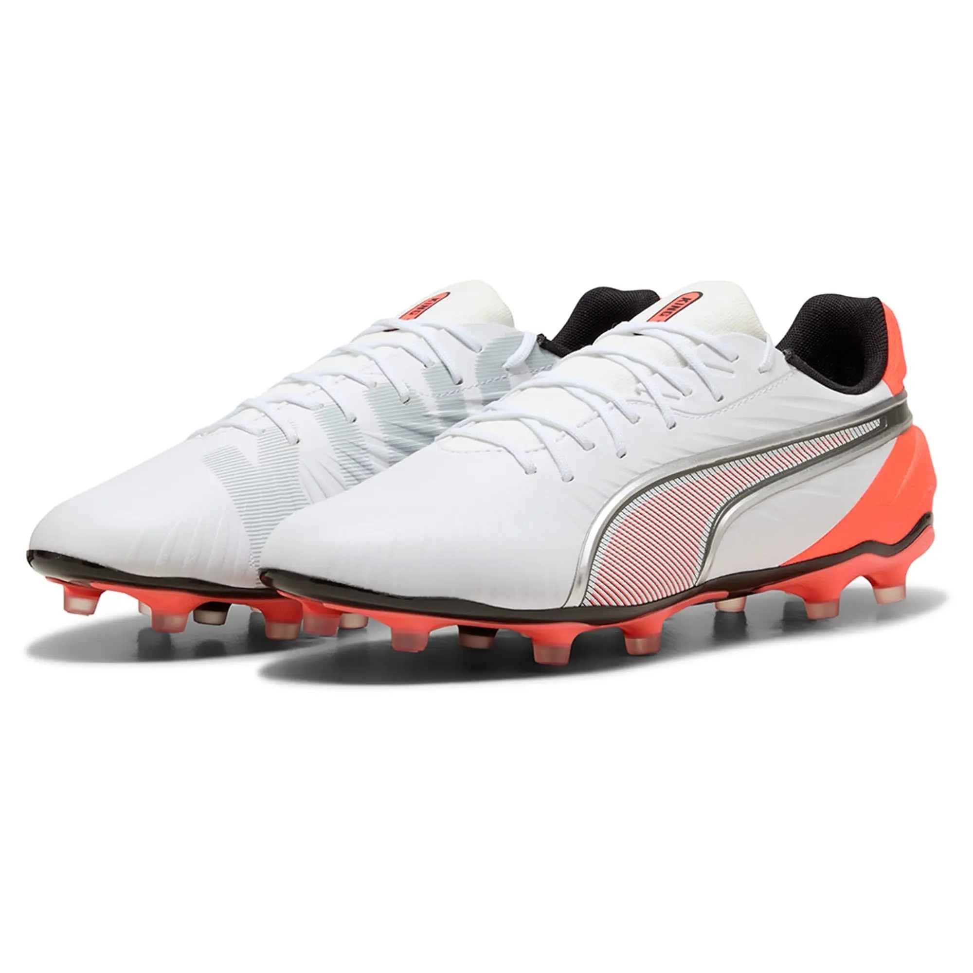 PUMA King Match FG/AG Football Boots Unisex, White/Silver/Glowing Red, size 10