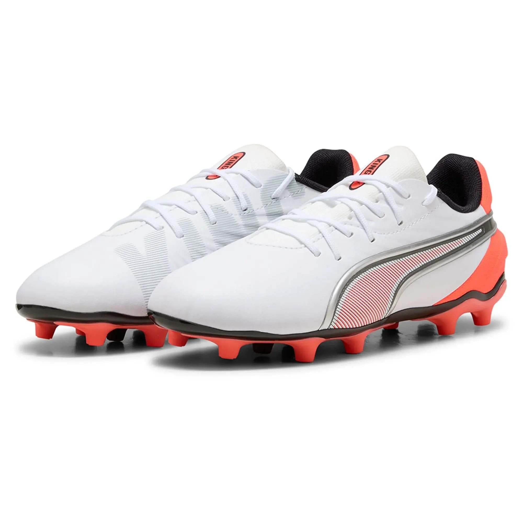 PUMA King Match FG/AG Football Boots Youth, White/Glowing Red/Black, size 1