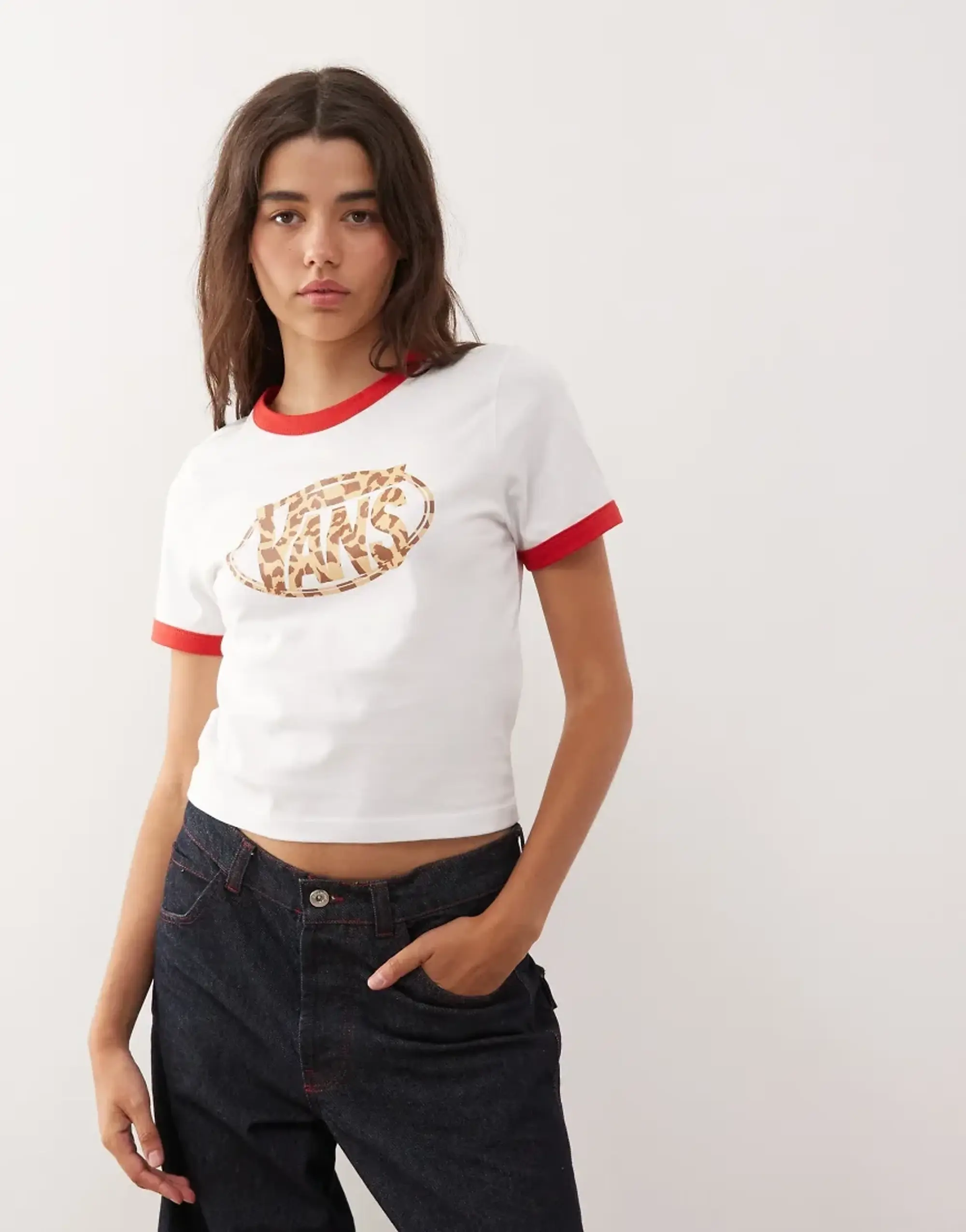 Vans Leopard Oval Ringer Tee In Racing Red