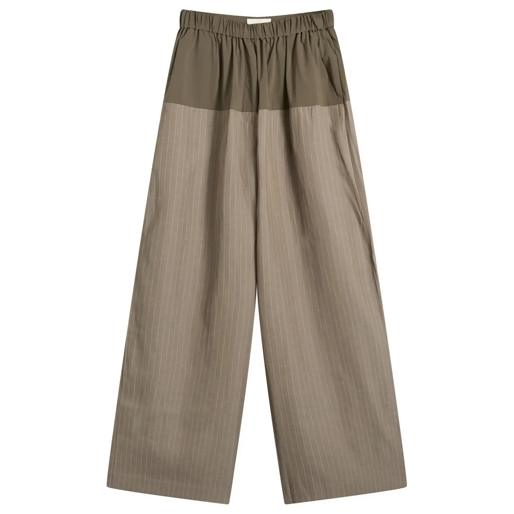 ST. Agni Women's Relaxed Splice Pants Khaki Pinstripe