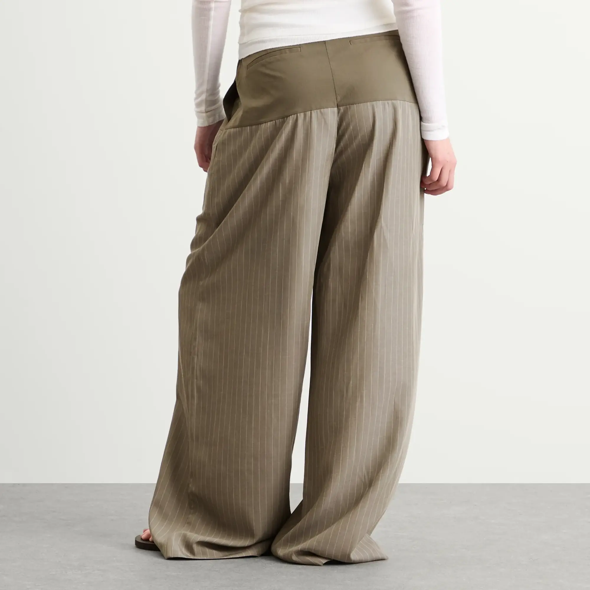 ST. Agni Women's Relaxed Splice Pants Khaki Pinstripe