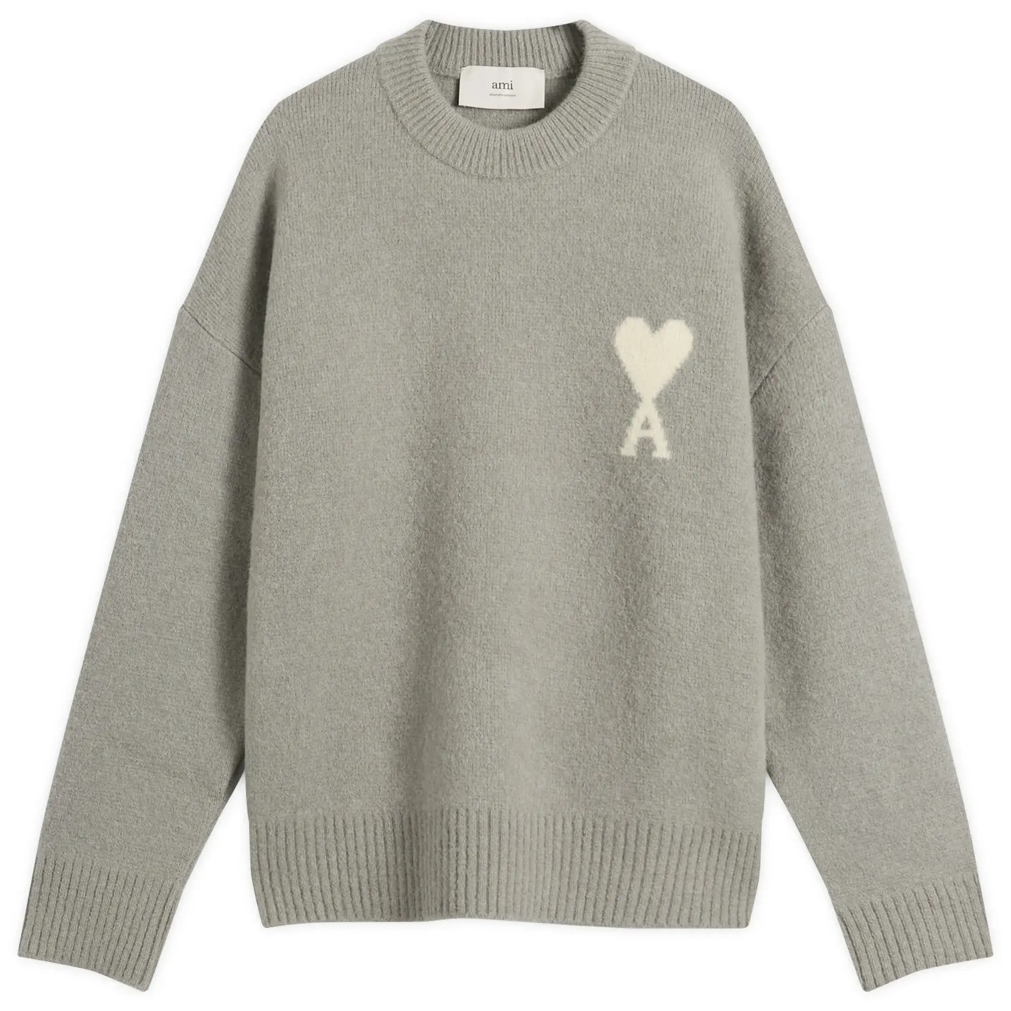 AMI Paris Men's Alpaca Knit ADC Crew Neck Jumper Gris/Ecru