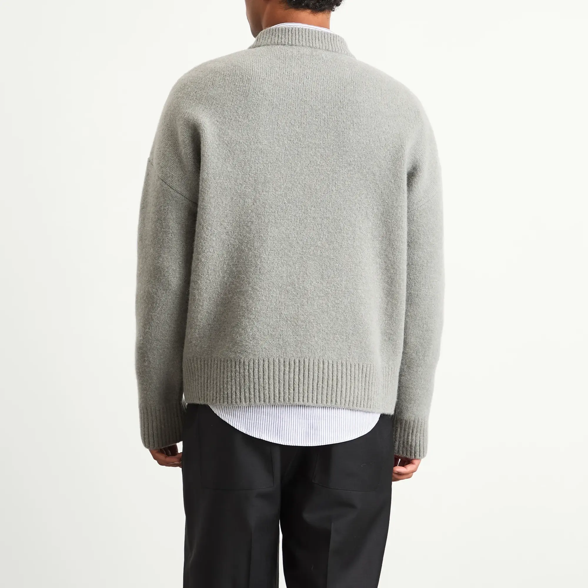 AMI Paris Men's Alpaca Knit ADC Crew Neck Jumper Gris/Ecru