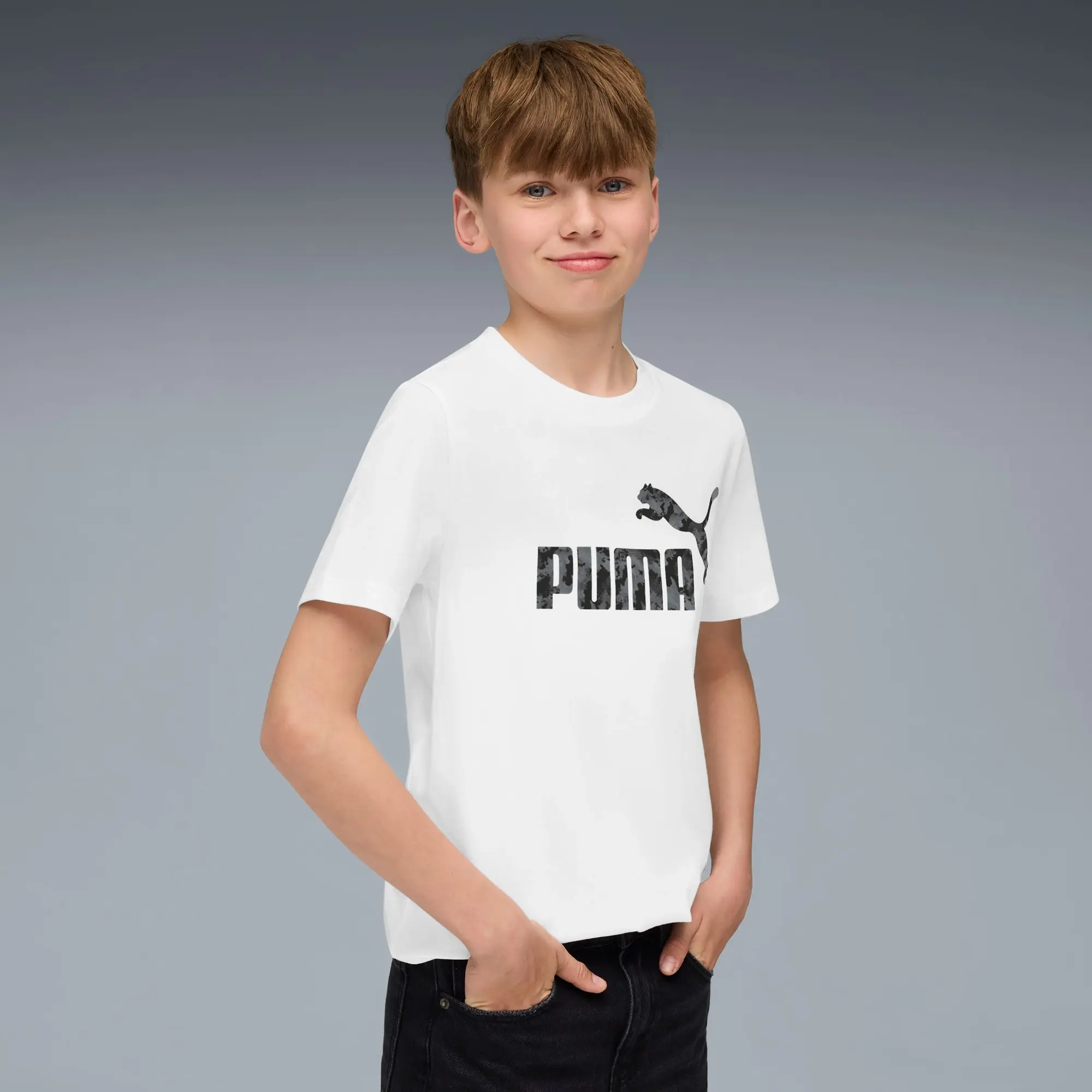 PUMA Essentials Camo T-Shirt Youth, White, size 11-12 Youth