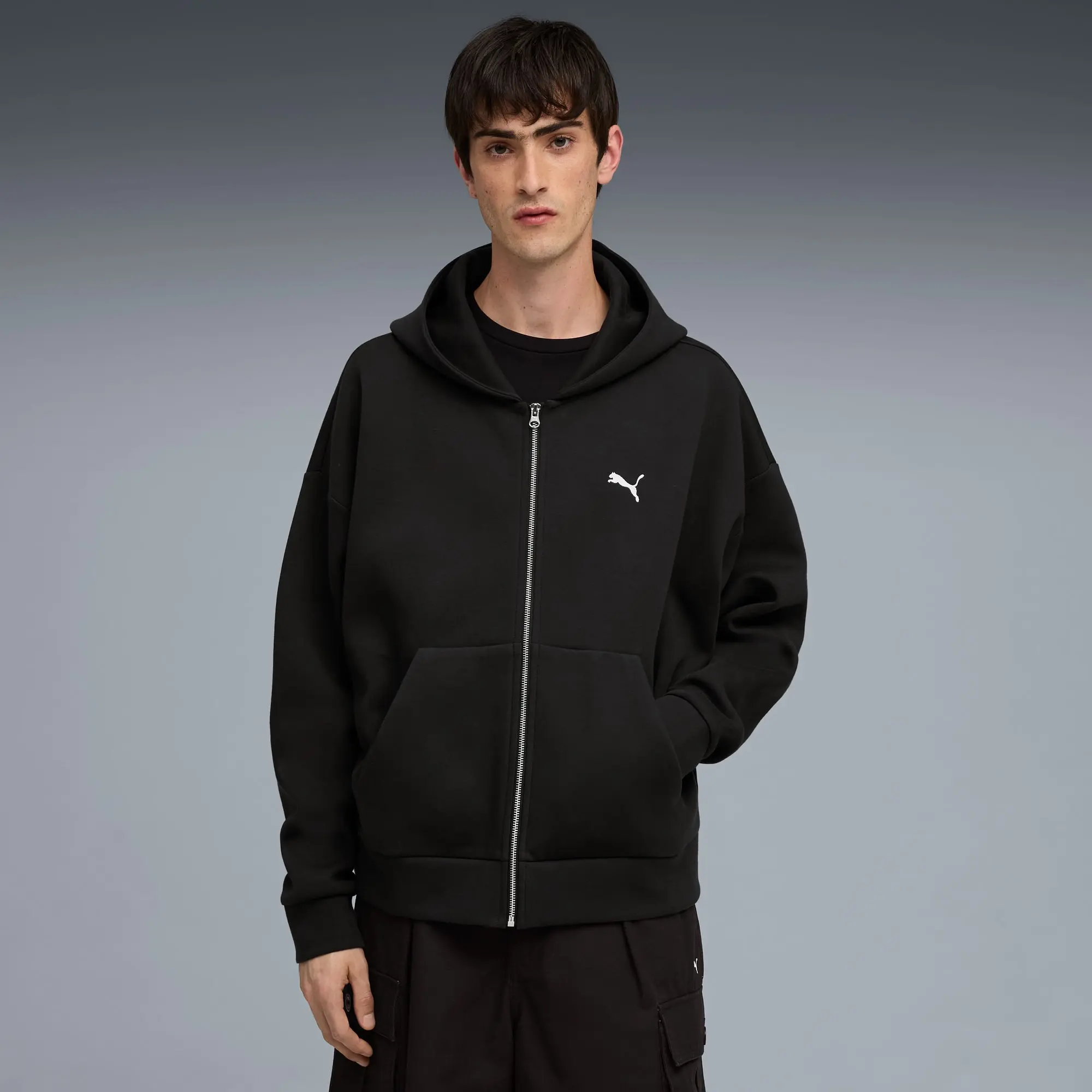 PUMA Wardrobe Essentials Boxy Full-Zip Hoodie Men, Black, size Large