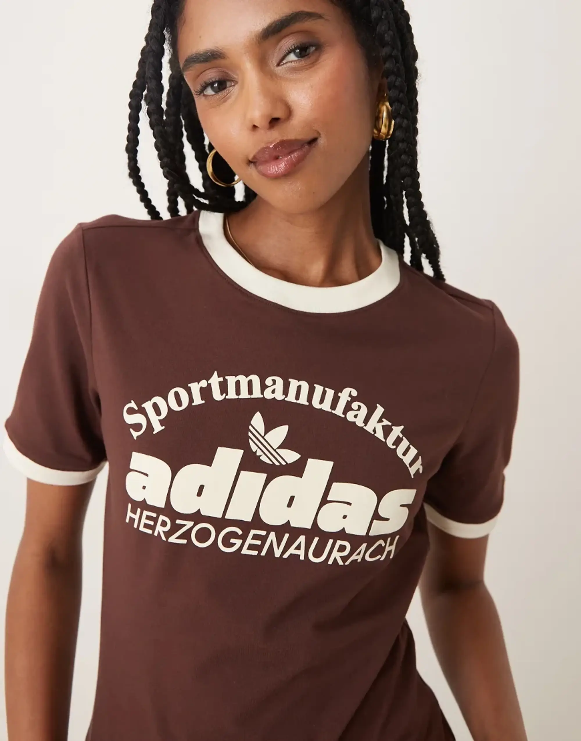 Adidas Originals Retro Logo T-Shirt In Brown And White