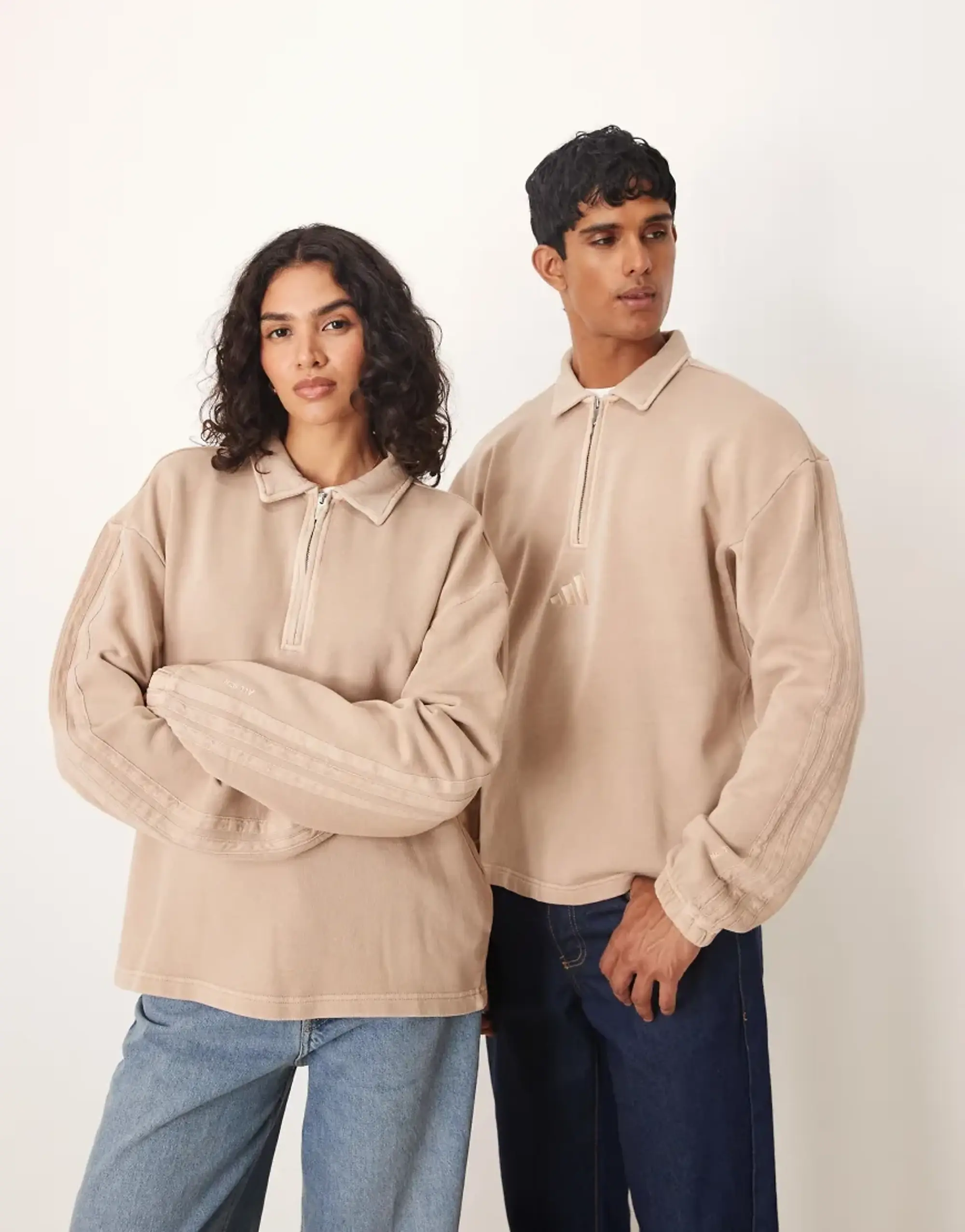 Adidas Sportswear Long Sleeve Polo In Washed Beige-Neutral