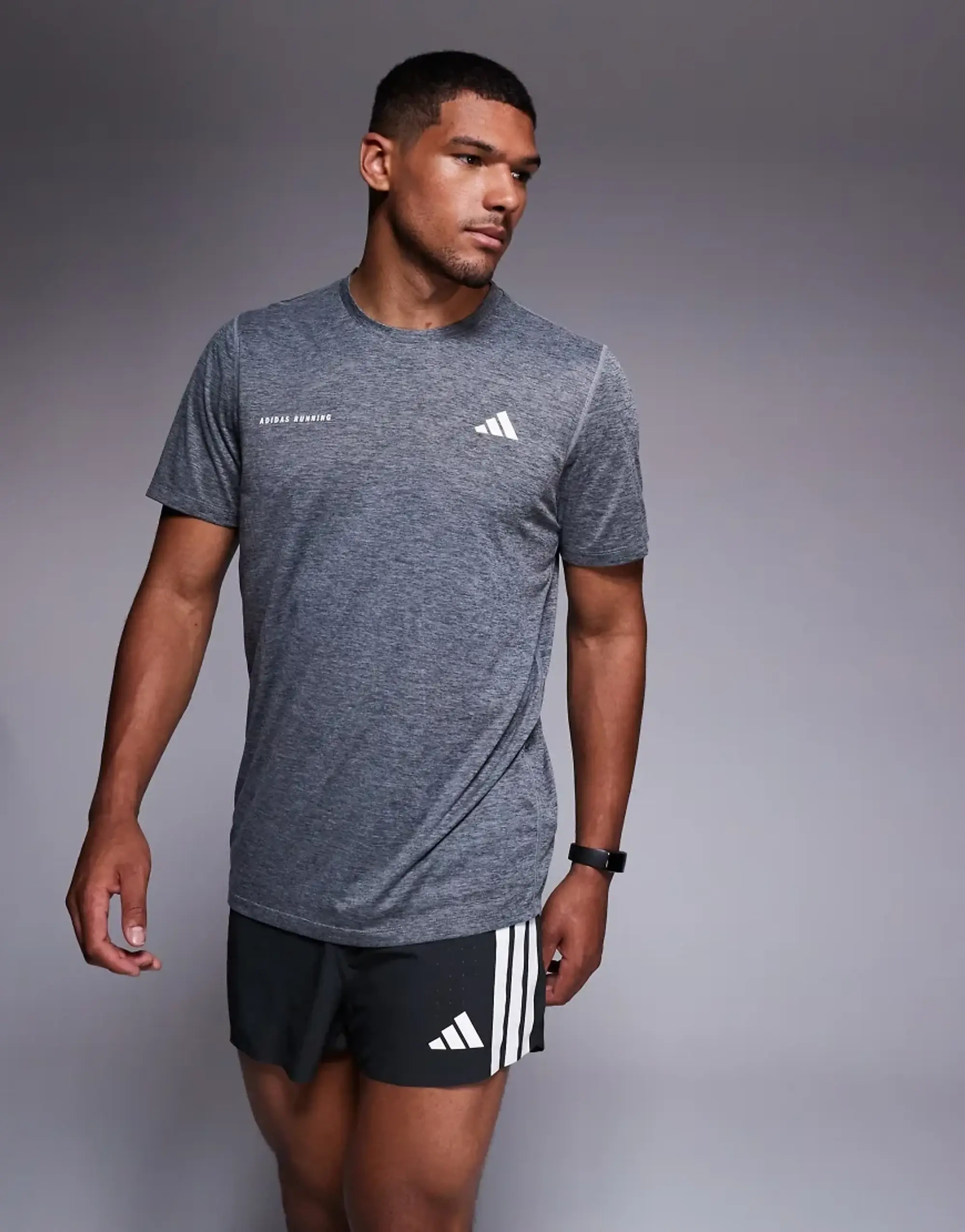 Adidas Running Own The Run T-Shirt In In Grey Melange