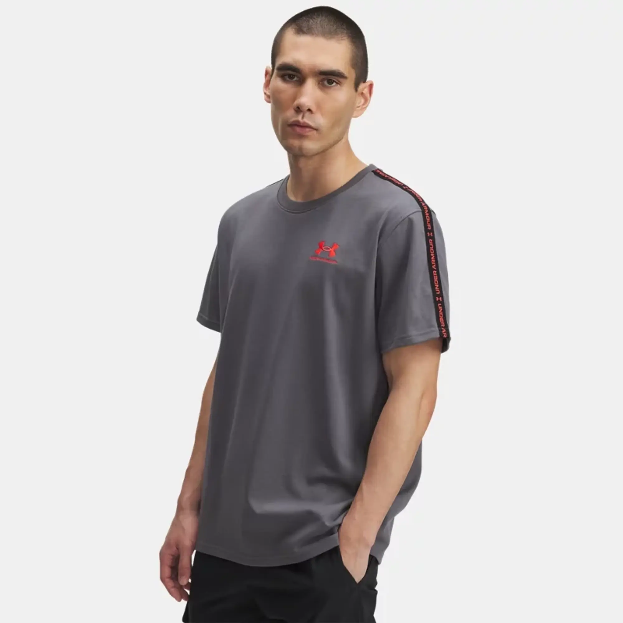 Under Armour  Icon Heavyweight Taping Men's T-Shirt Castlerock / Racer Red L