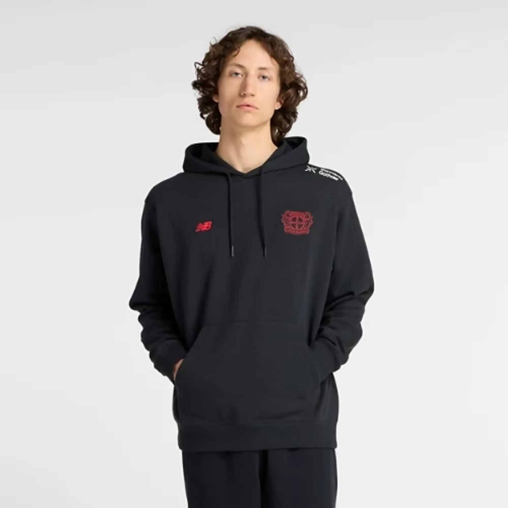 New Balance Men's Bayer 04 Terry Hoodie in Black Cotton