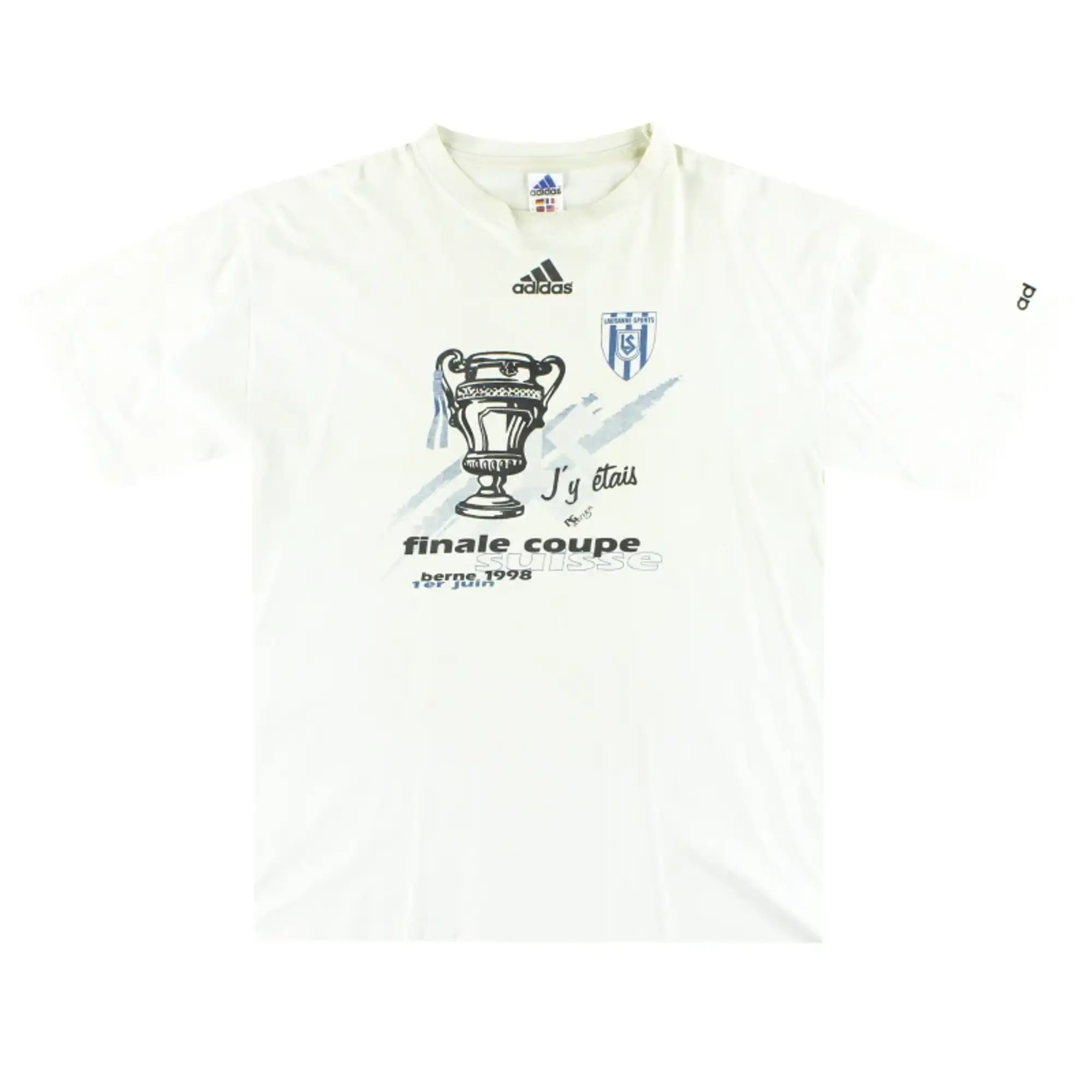 1997-98 Lausanne Sport adidas 'Finale Coupe Suisse' Graphic Tee L - Other European Clubs / Excellent / Large
