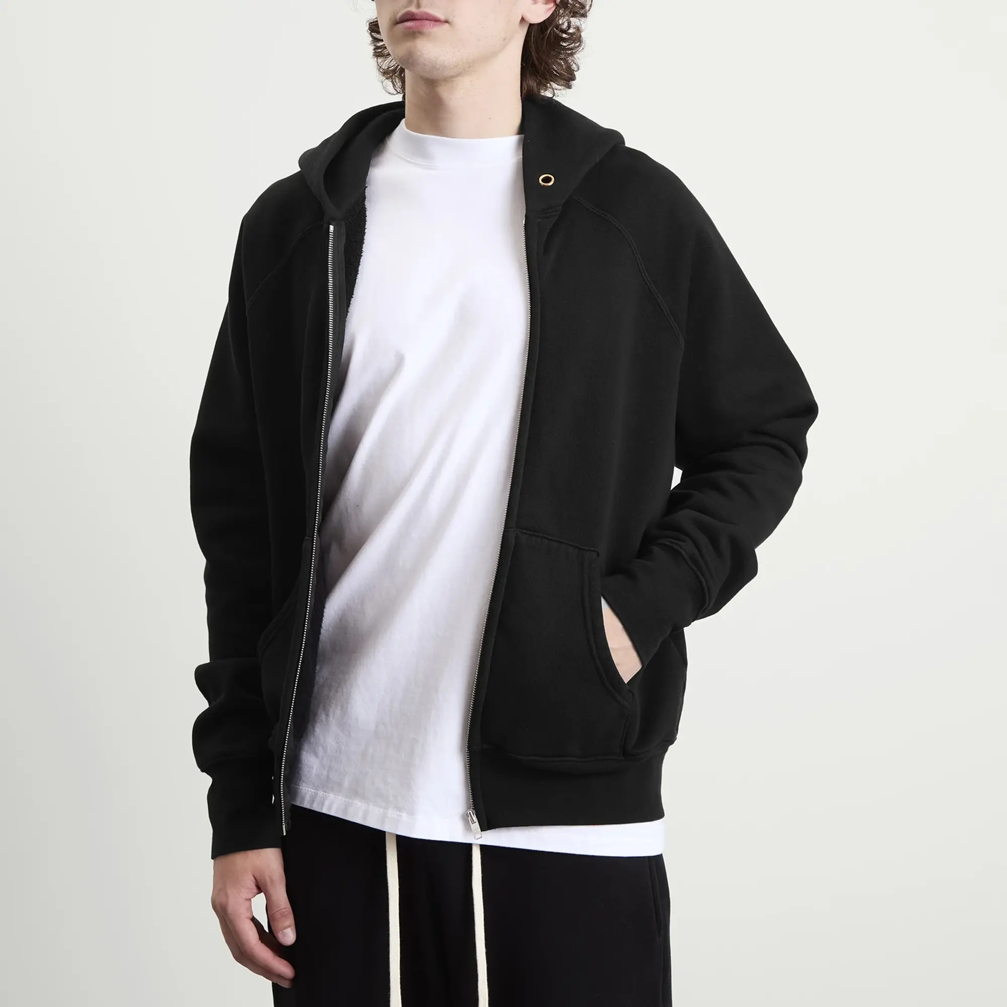 Les Tien Men's Heavyweight Raglan Zip Hoodie Jet Black