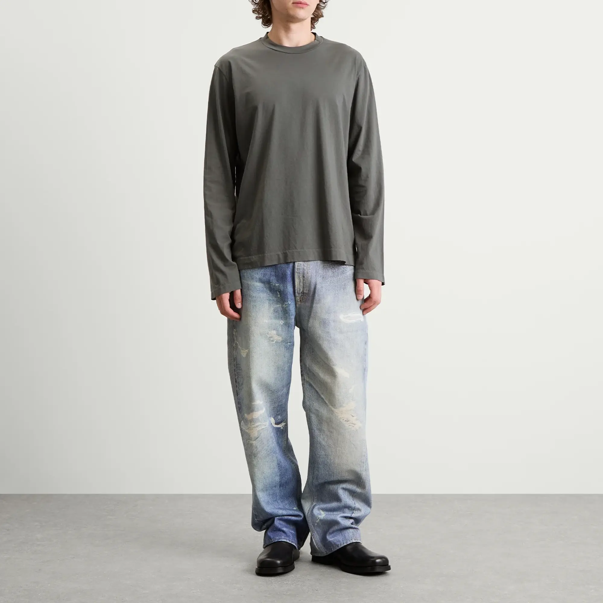 Our Legacy Men's Box Long Sleeve T-Shirt Grey Sage Clean Jersey