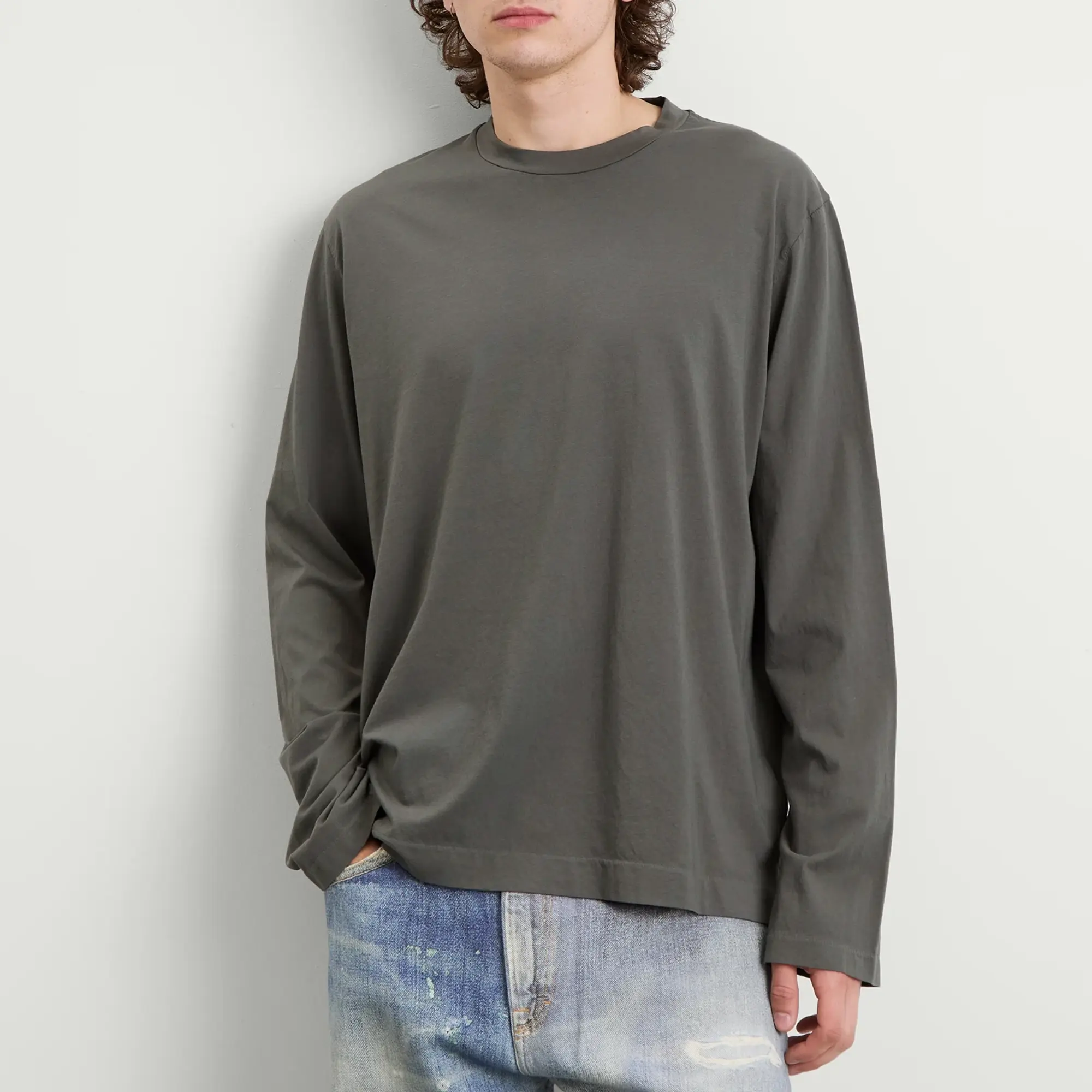 Our Legacy Men's Box Long Sleeve T-Shirt Grey Sage Clean Jersey
