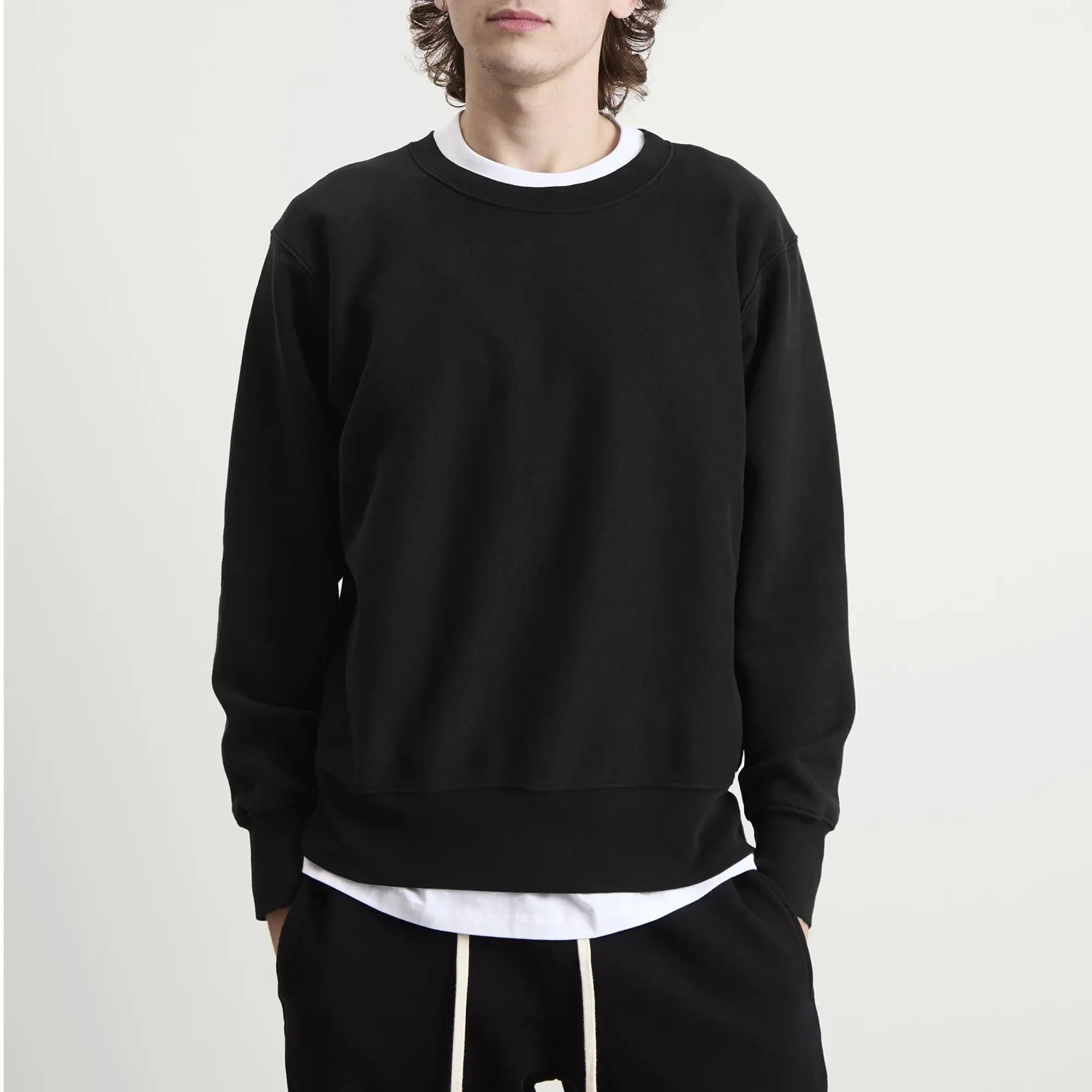 Les Tien Men's Heavyweight Crop Crew Jet Black