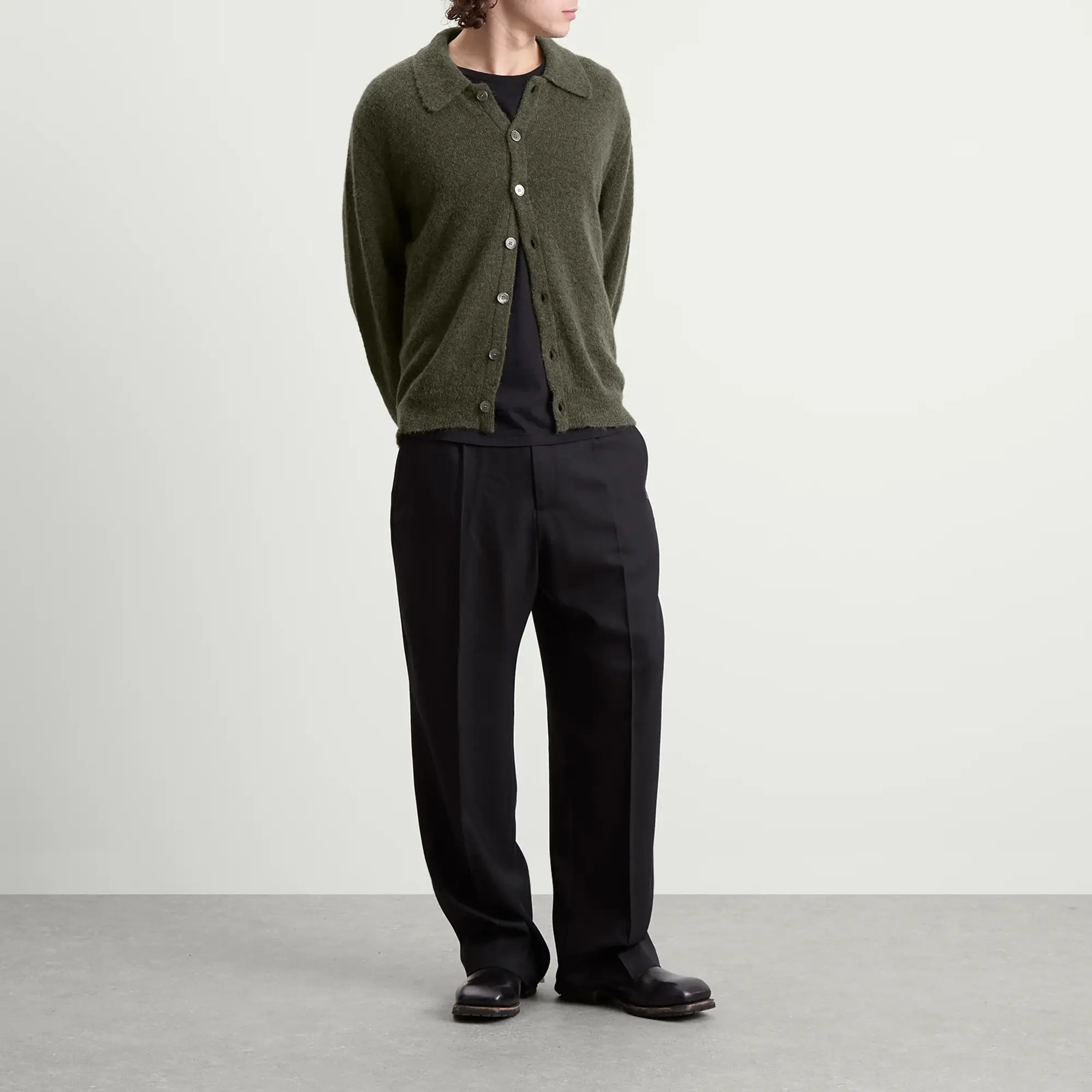 Our Legacy Men's Evening Polo Moss Green Fuzzy Alpaca