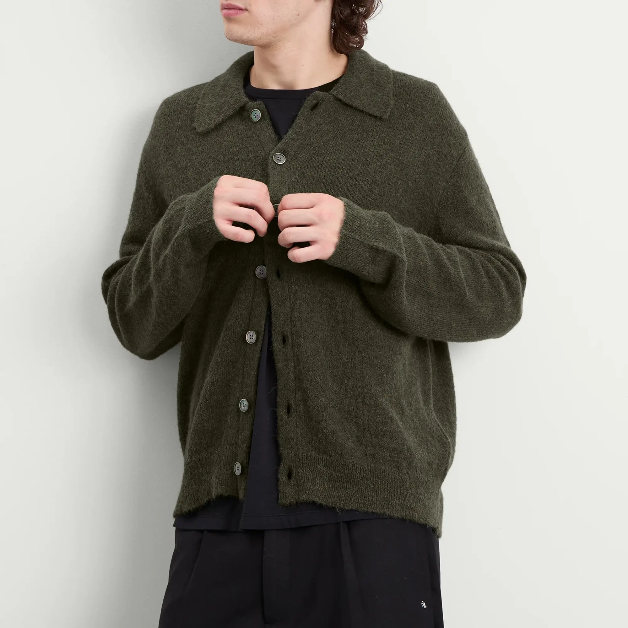 Our Legacy Men's Evening Polo Moss Green Fuzzy Alpaca