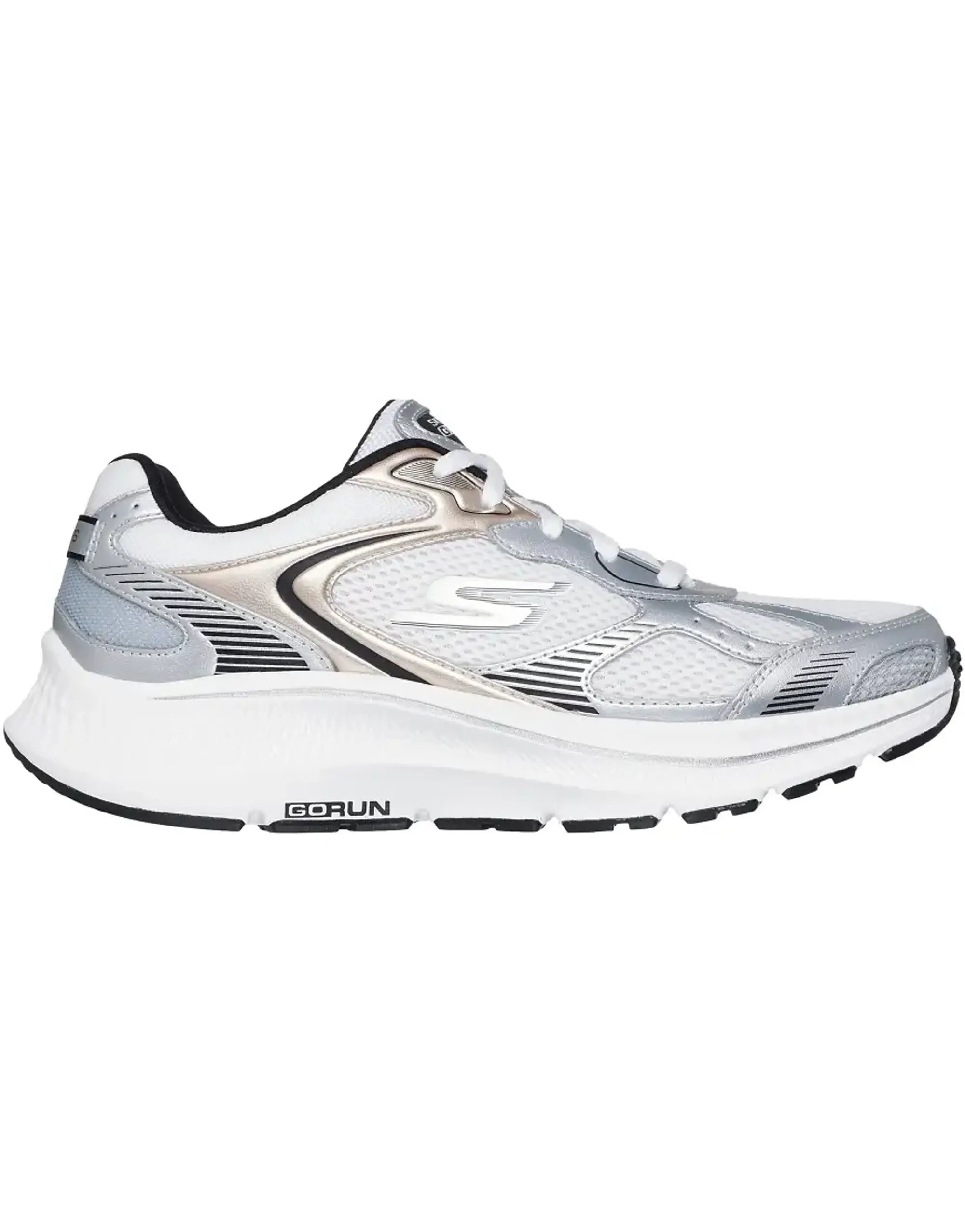 Skechers Women's GO RUN Consistent 2.0 - Volt Sneaker in White/Silver/Black | Leather/Textile/Synthetic
